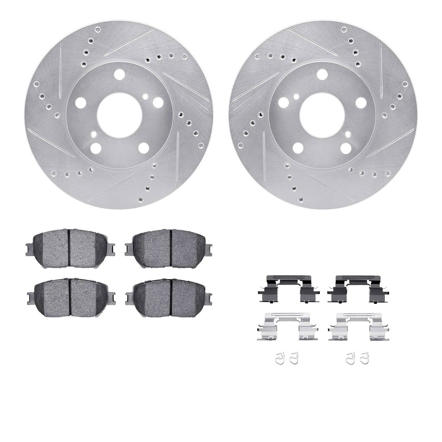 DYN 7512-76054 DFC Rotors-Drilled & Slotted-Silver w/ 5000 Advanced Brake Pads Incl Hdw