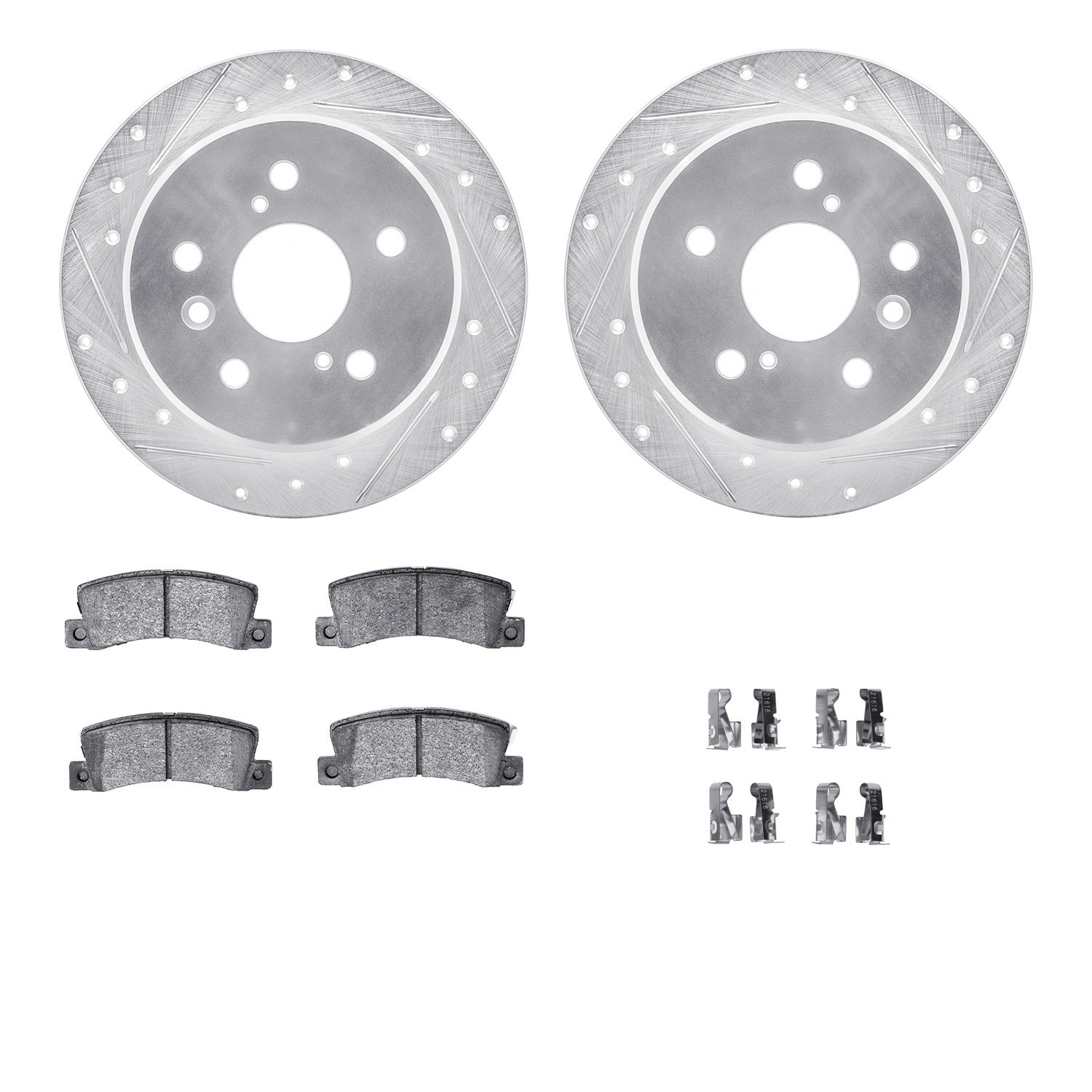 DYN 7512-76056 DFC Rotors-Drilled & Slotted-Silver w/ 5000 Advanced Brake Pads Incl Hdw