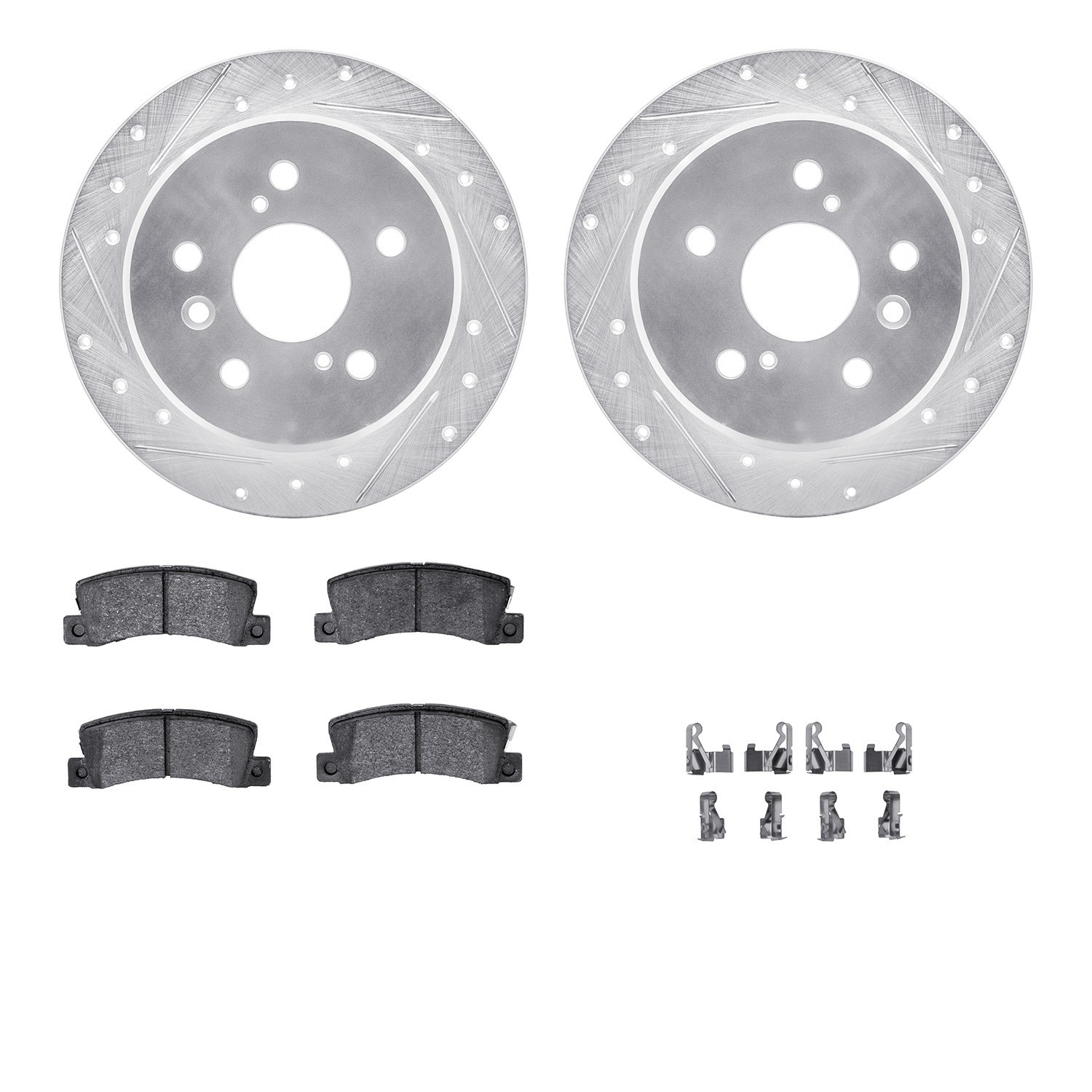 DYN 7512-76057 DFC Rotors-Drilled & Slotted-Silver w/ 5000 Advanced Brake Pads Incl Hdw