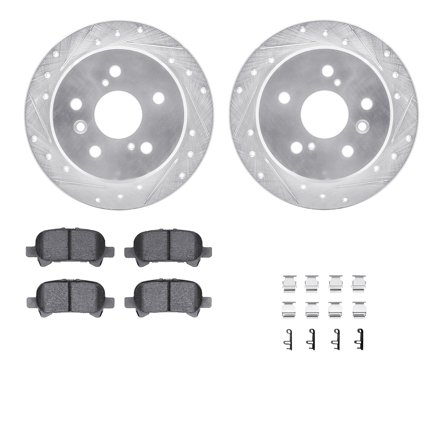DYN 7512-76058 DFC Rotors-Drilled & Slotted-Silver w/ 5000 Advanced Brake Pads Incl Hdw
