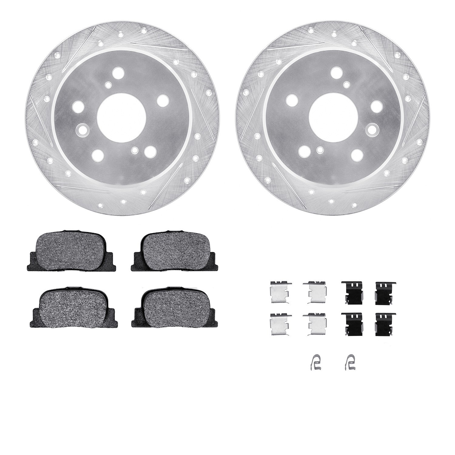DYN 7512-76059 DFC Rotors-Drilled & Slotted-Silver w/ 5000 Advanced Brake Pads Incl Hdw
