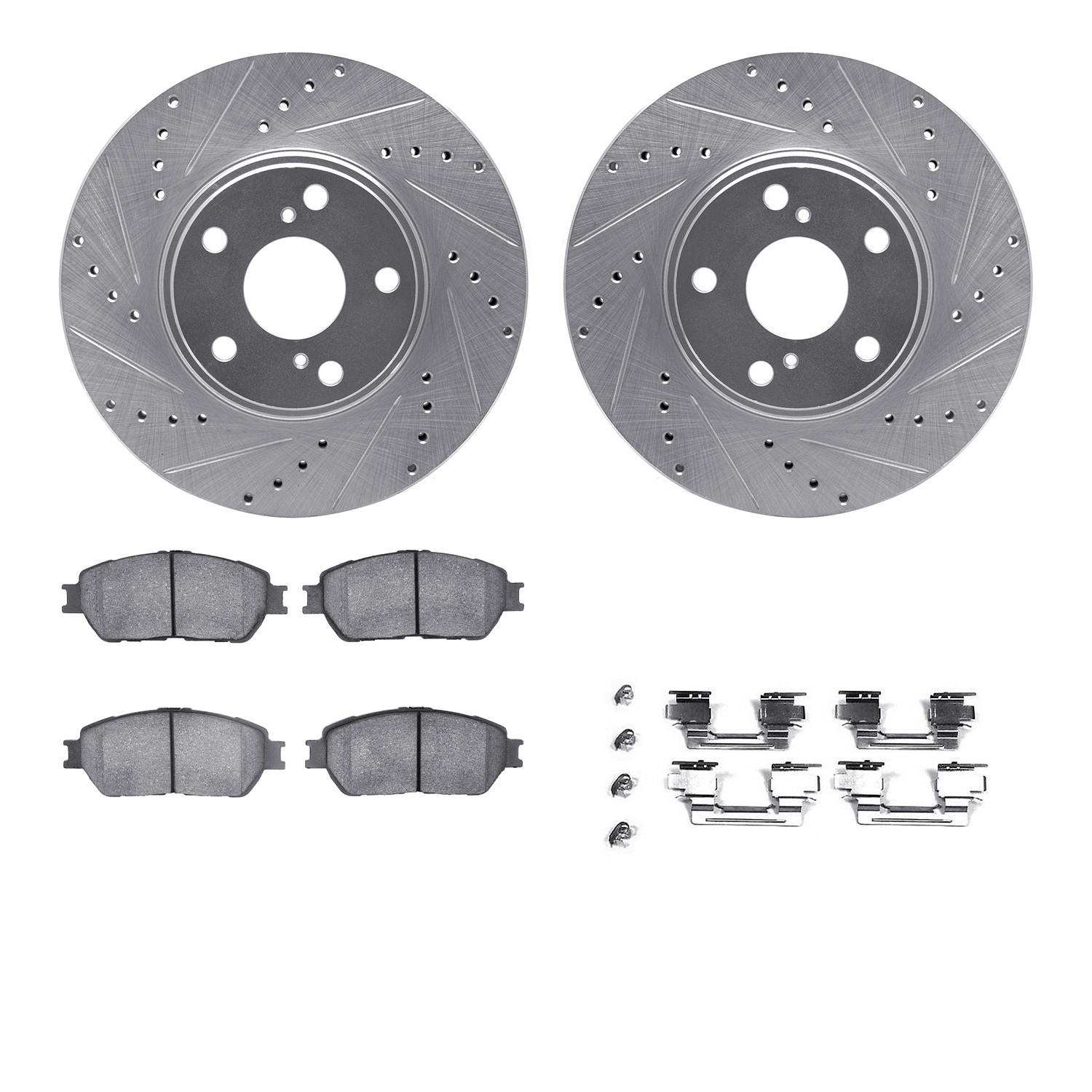DYN 7512-76061 DFC Rotors-Drilled & Slotted-Silver w/ 5000 Advanced Brake Pads Incl Hdw