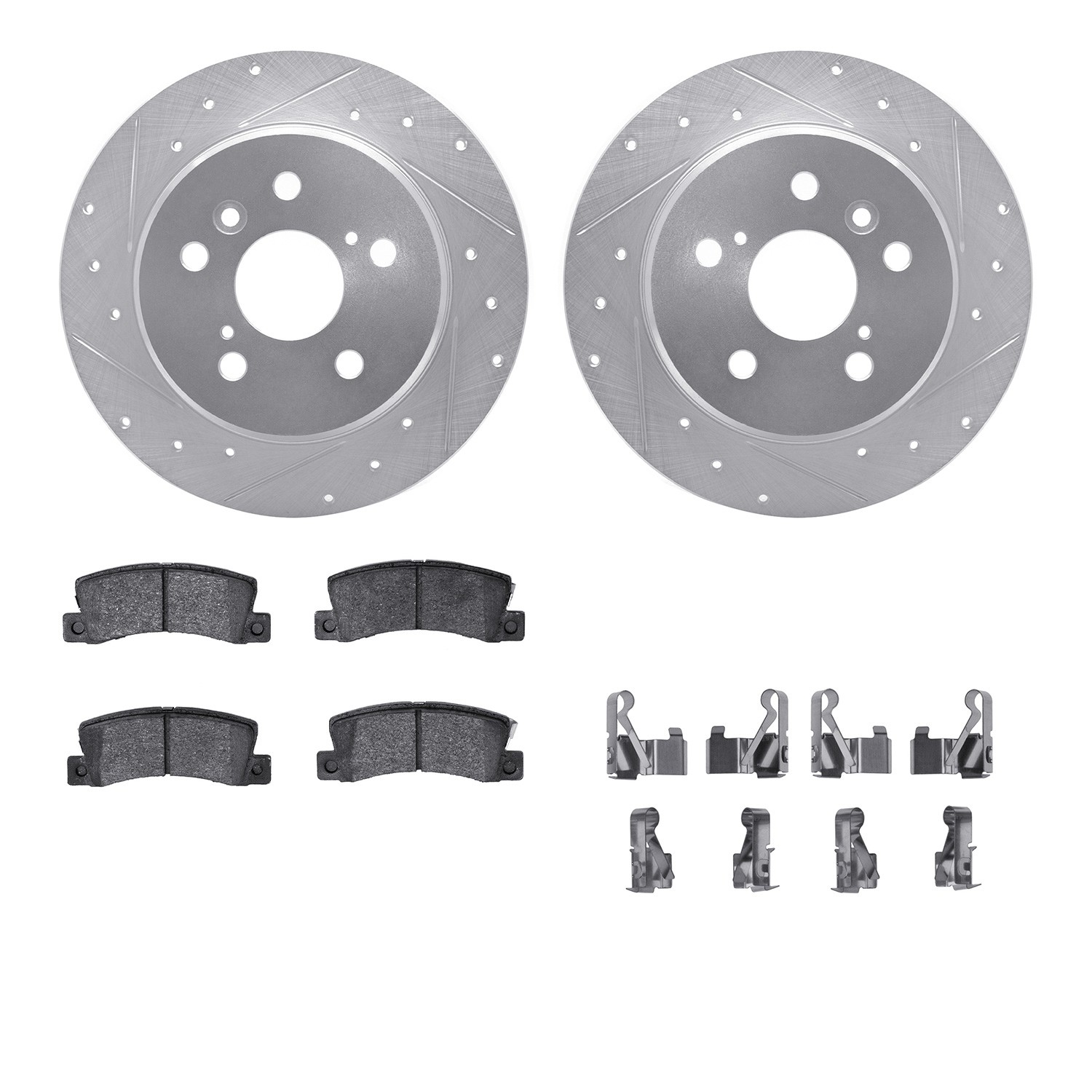 DYN 7512-76063 DFC Brake Rotor - Dimpled & Slotted - Silver w/5000 Brake Pads & HW Kit
