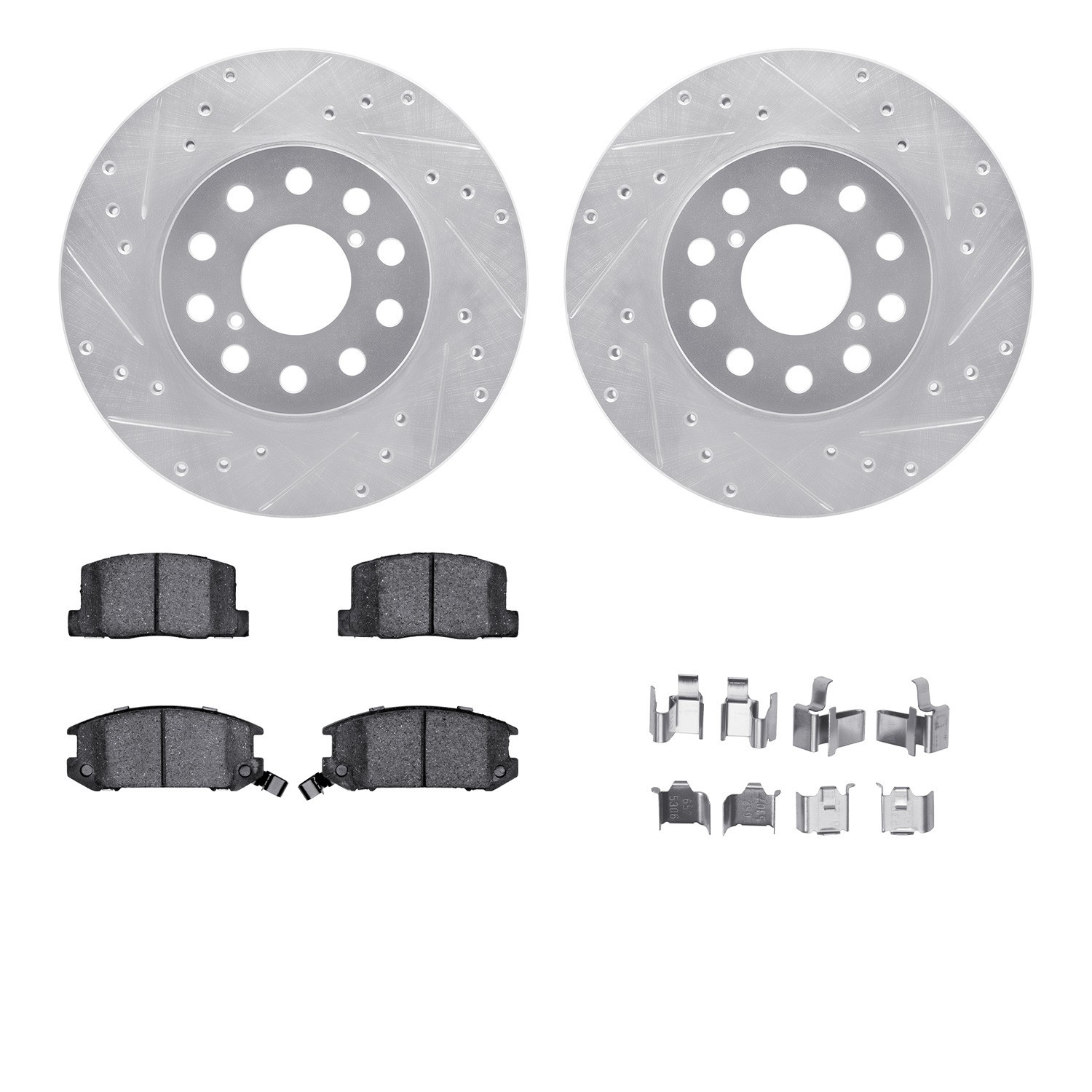 DYN 7512-76066 DFC Rotors-Drilled & Slotted-Silver w/ 5000 Advanced Brake Pads Incl Hdw
