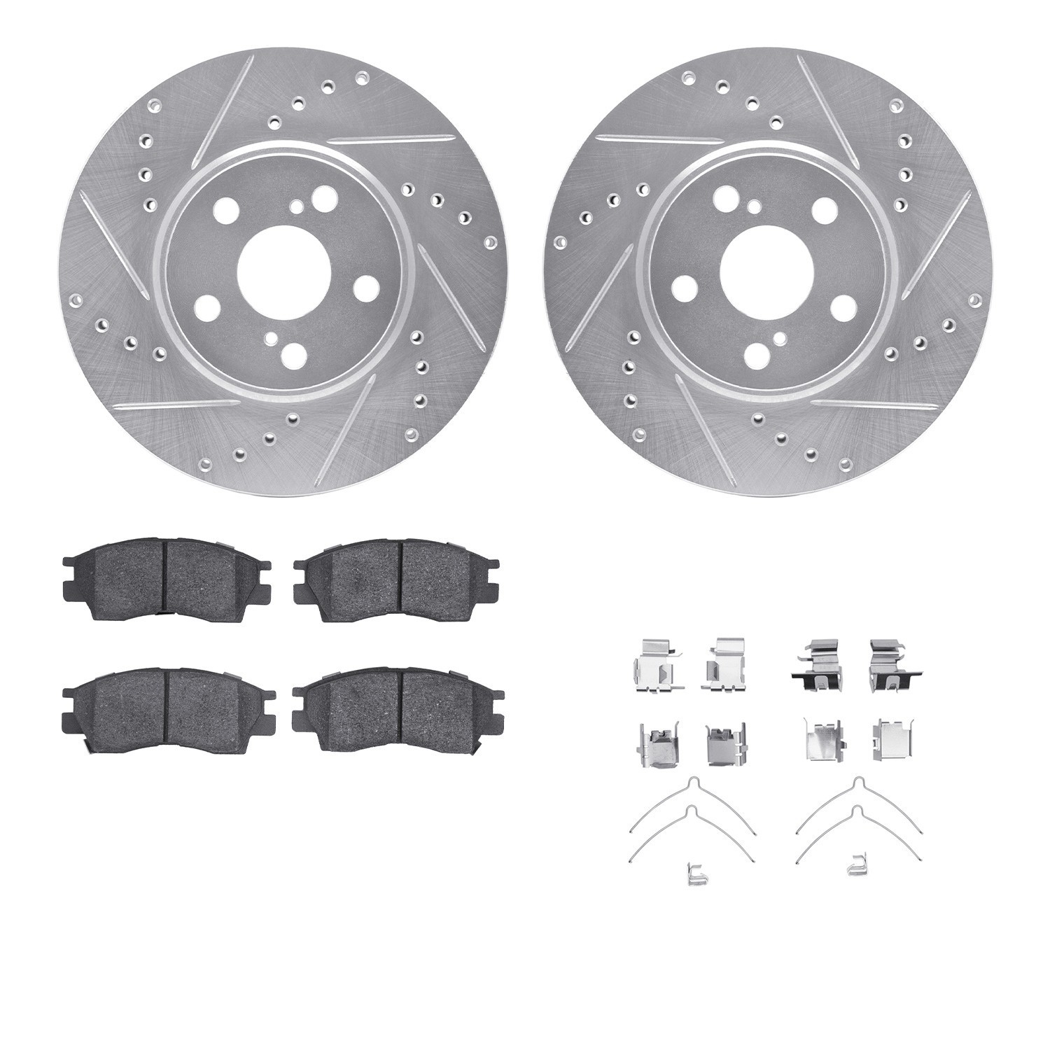 DYN 7512-76068 DFC Rotors-Drilled & Slotted-Silver w/ 5000 Advanced Brake Pads Incl Hdw