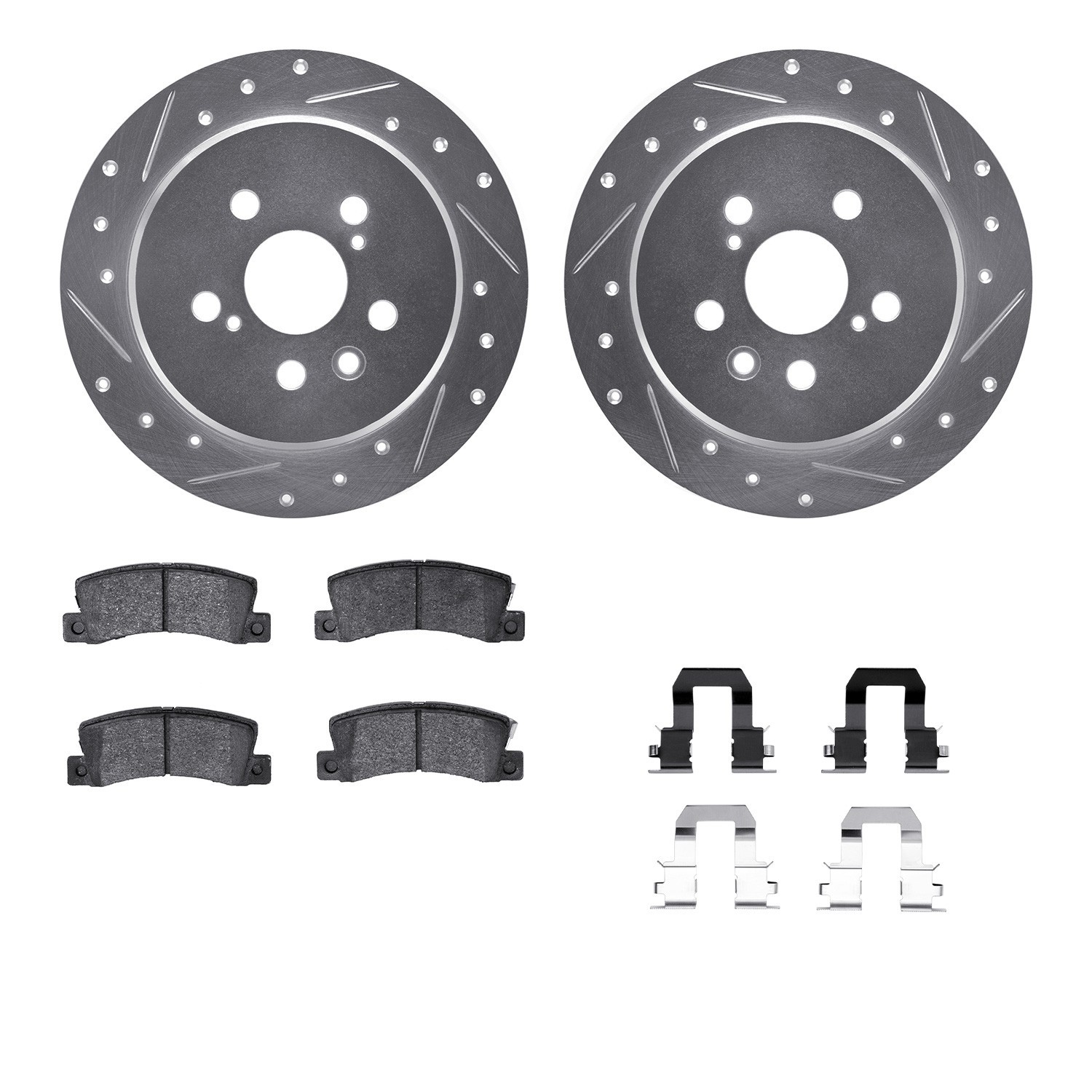 DYN 7512-76069 DFC Rotors-Drilled & Slotted-Silver w/ 5000 Advanced Brake Pads Incl Hdw