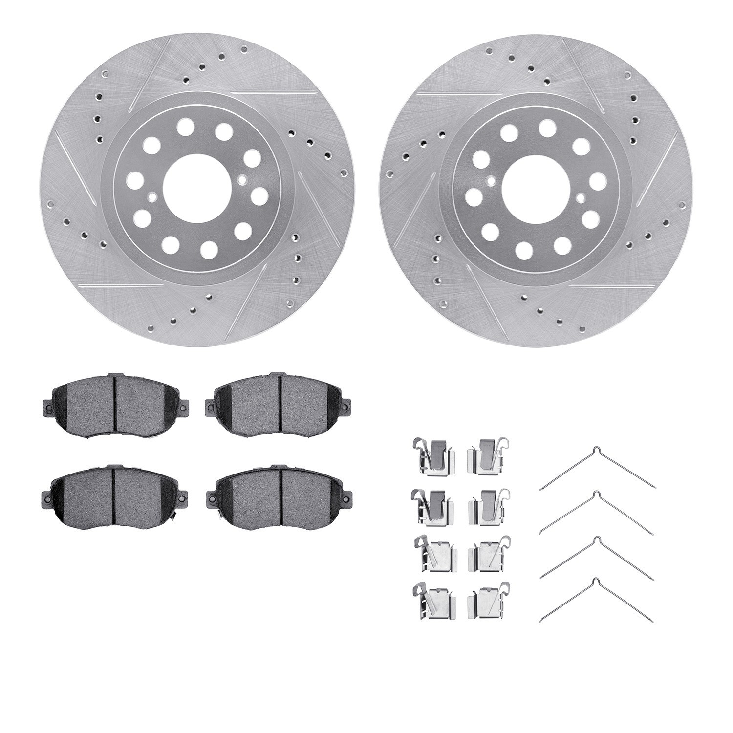 DYN 7512-76070 DFC Rotors-Drilled & Slotted-Silver w/ 5000 Advanced Brake Pads Incl Hdw