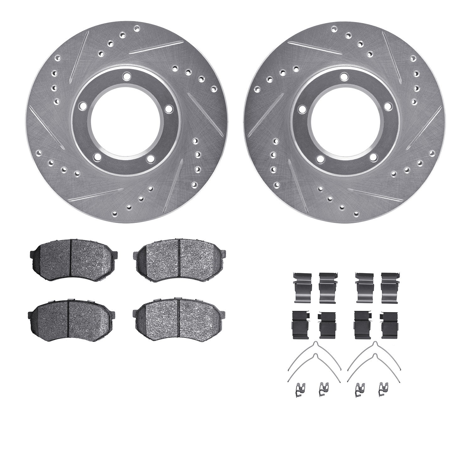 DYN 7512-76072 DFC Brake Rotor - Dimpled & Slotted - Silver w/5000 Brake Pads & HW Kit