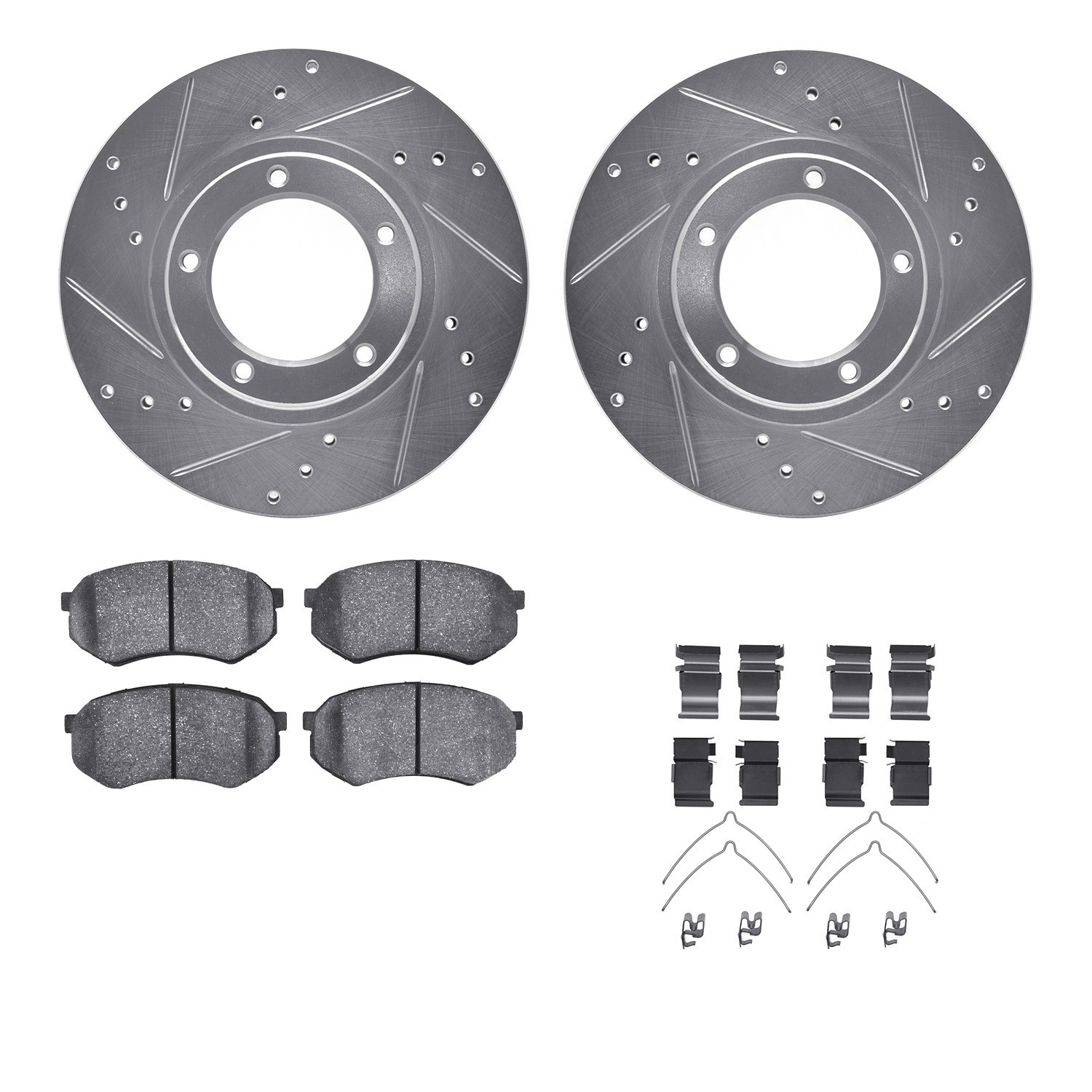 DYN 7512-76074 DFC Brake Rotor - Dimpled & Slotted - Silver w/5000 Brake Pads & HW Kit