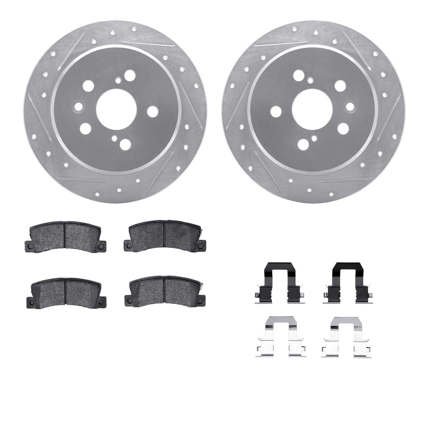 DYN 7512-76075 DFC Rotors-Drilled & Slotted-Silver w/ 5000 Advanced Brake Pads Incl Hdw