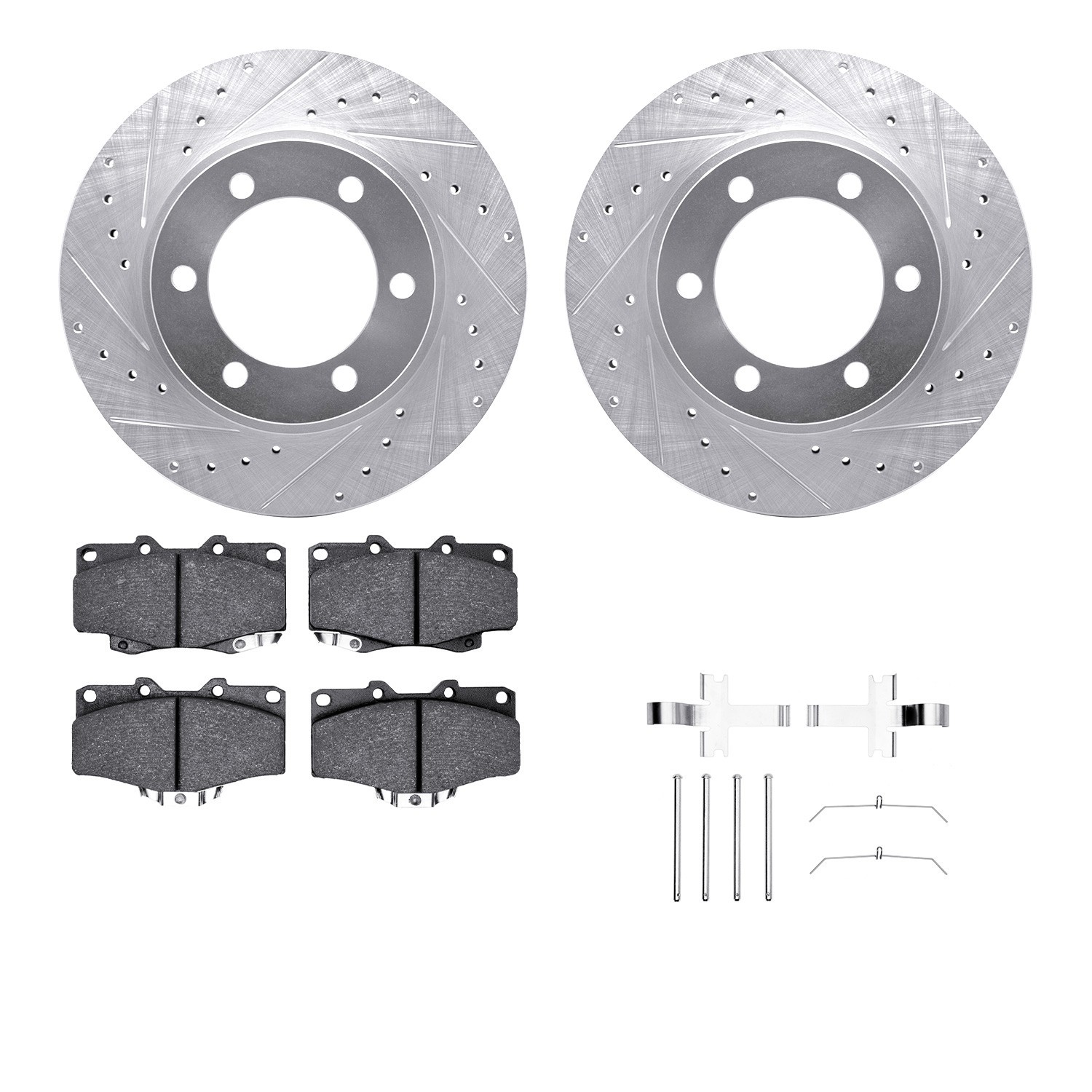 DYN 7512-76077 DFC Brake Rotor - Dimpled & Slotted - Silver w/5000 Brake Pads & HW Kit