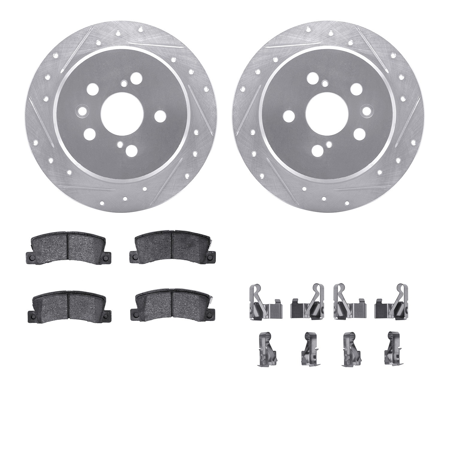 DYN 7512-76078 DFC Rotors-Drilled & Slotted-Silver w/ 5000 Advanced Brake Pads Incl Hdw
