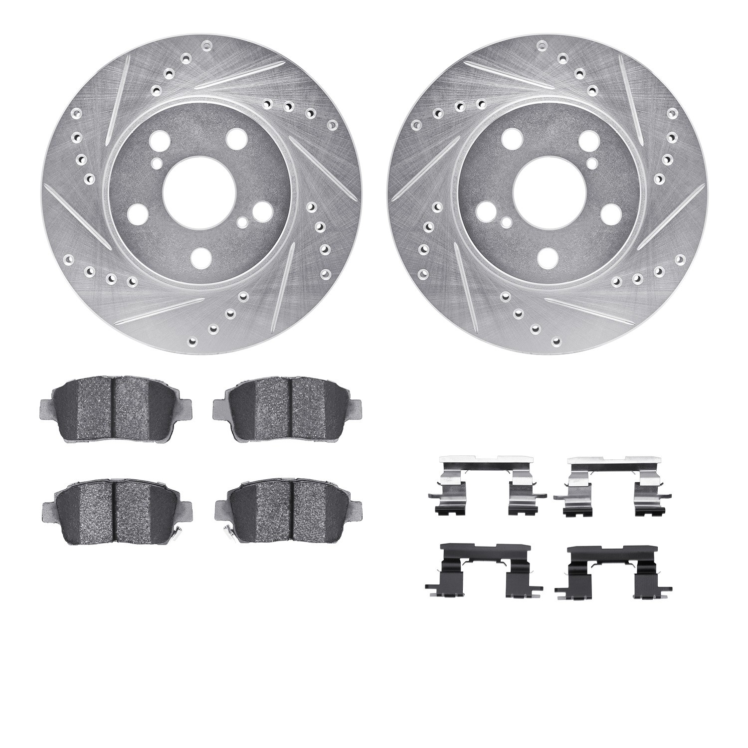 DYN 7512-76081 DFC Rotors-Drilled & Slotted-Silver w/ 5000 Advanced Brake Pads Incl Hdw