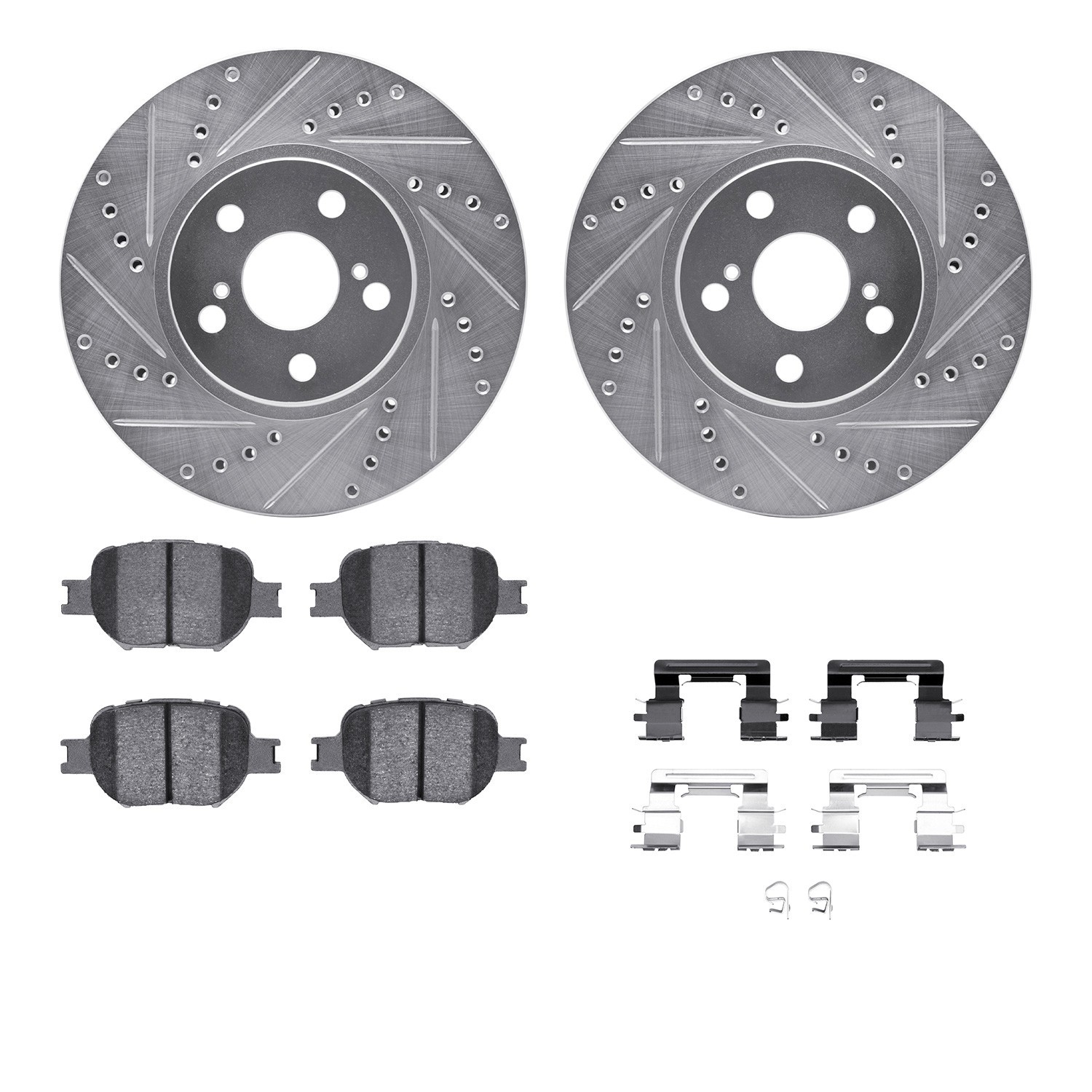 DYN 7512-76082 DFC Rotors-Drilled & Slotted-Silver w/ 5000 Advanced Brake Pads Incl Hdw