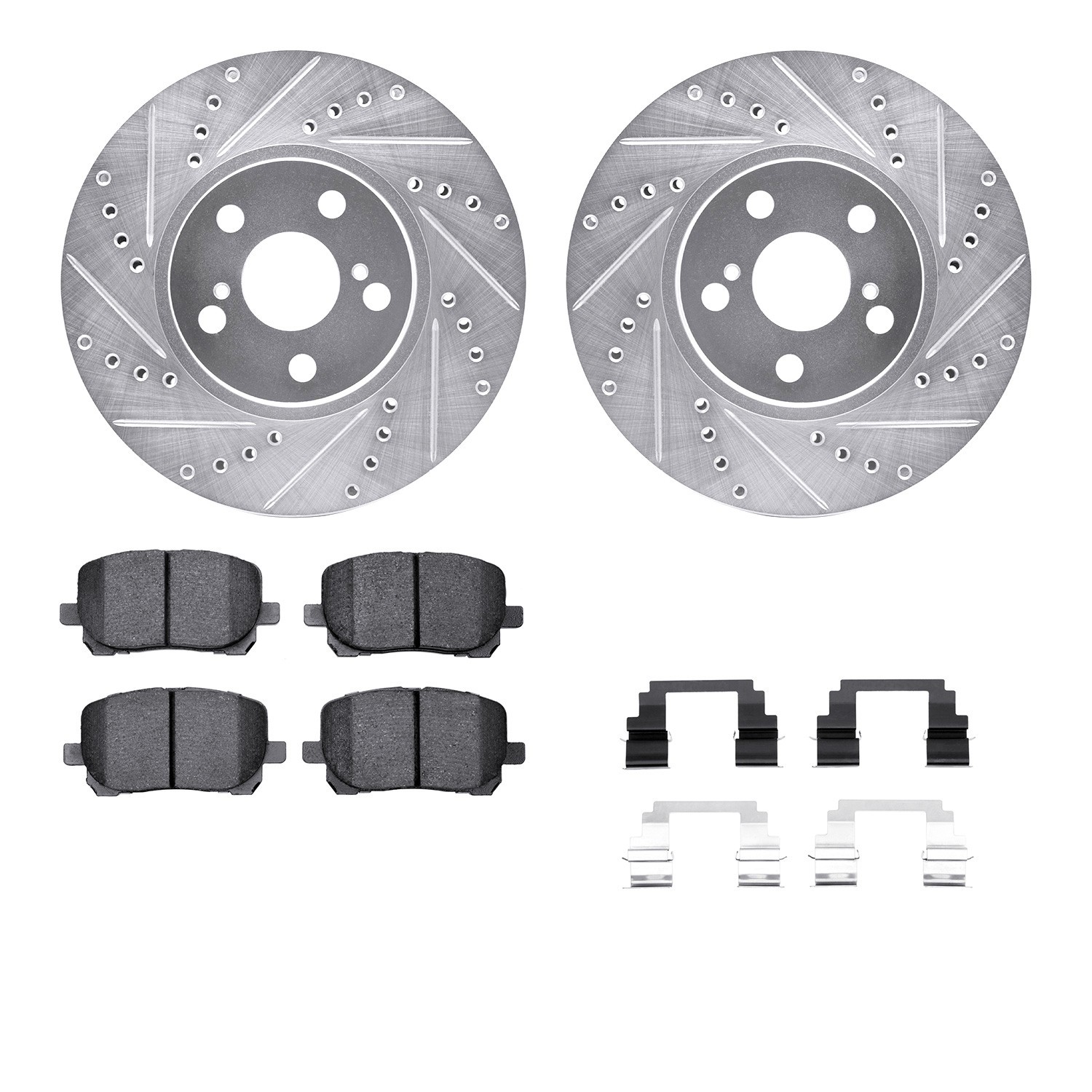 DYN 7512-76083 DFC Rotors-Drilled & Slotted-Silver w/ 5000 Advanced Brake Pads Incl Hdw