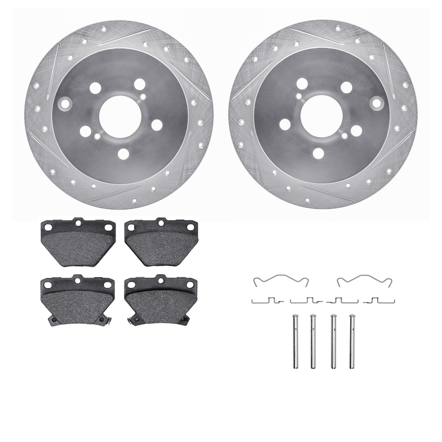 DYN 7512-76084 DFC Rotors-Drilled & Slotted-Silver w/ 5000 Advanced Brake Pads Incl Hdw