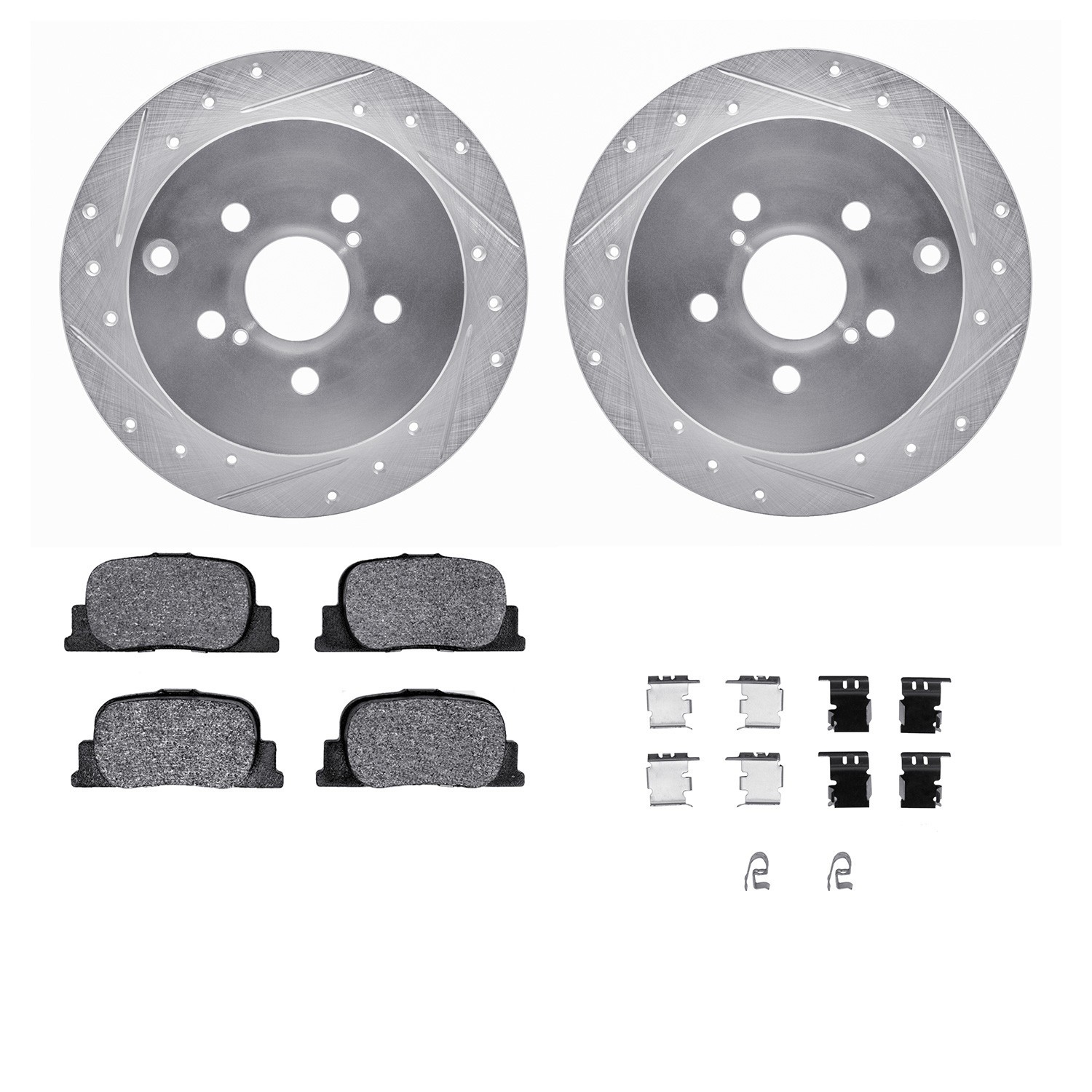 DYN 7512-76085 DFC Rotors-Drilled & Slotted-Silver w/ 5000 Advanced Brake Pads Incl Hdw