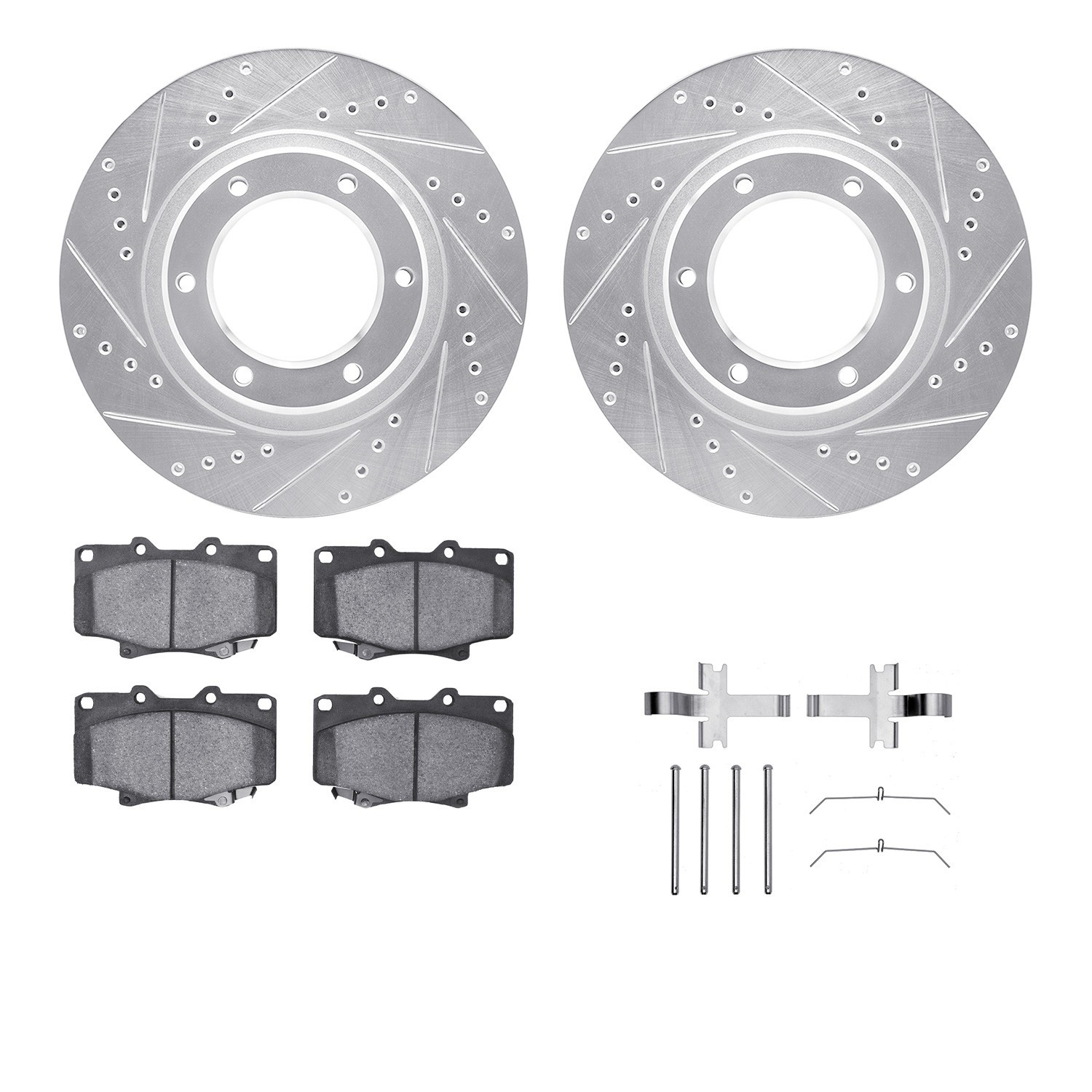 DYN 7512-76088 DFC Brake Rotor - Drilled & Slotted - Silver w/5000 Brake Pads & HW Kit