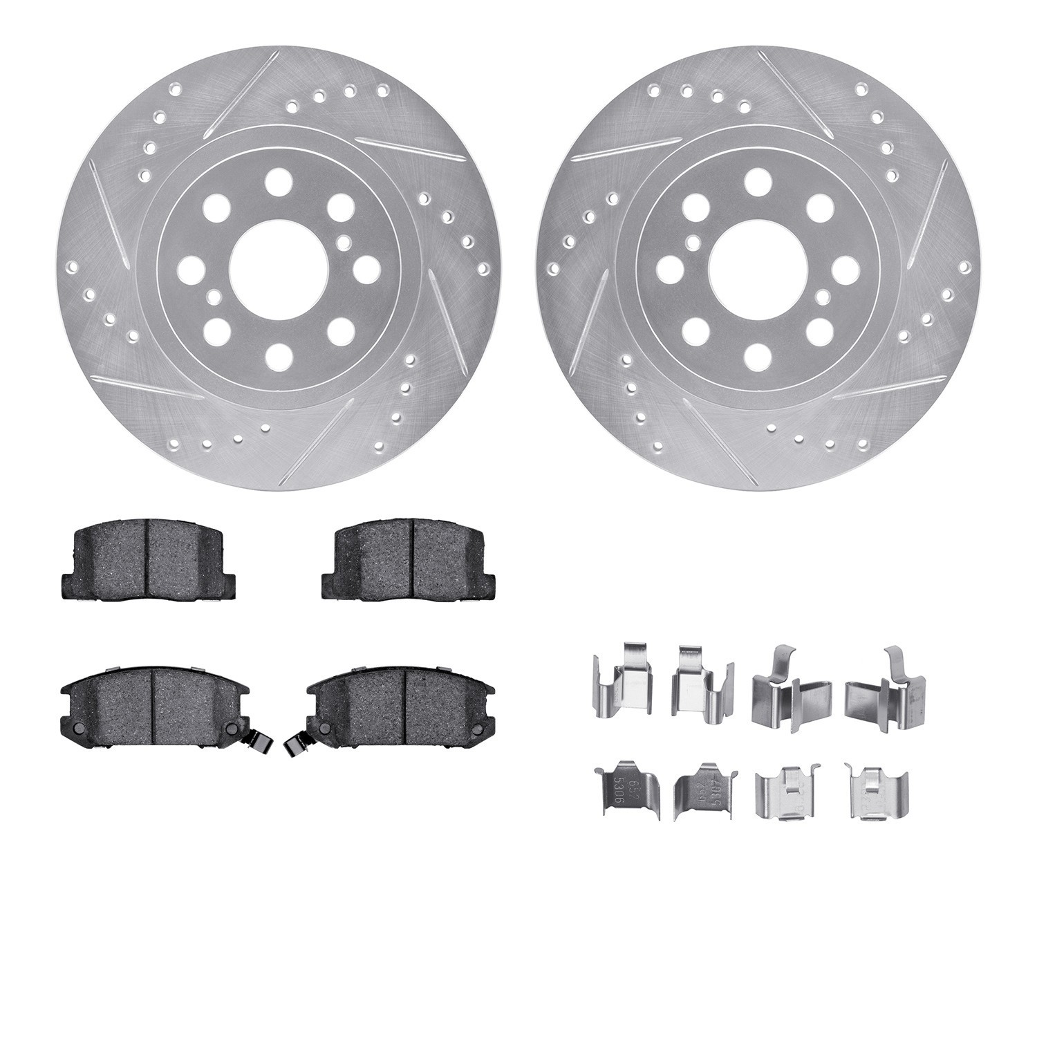 DYN 7512-76092 DFC Rotors-Drilled & Slotted-Silver w/ 5000 Advanced Brake Pads Incl Hdw