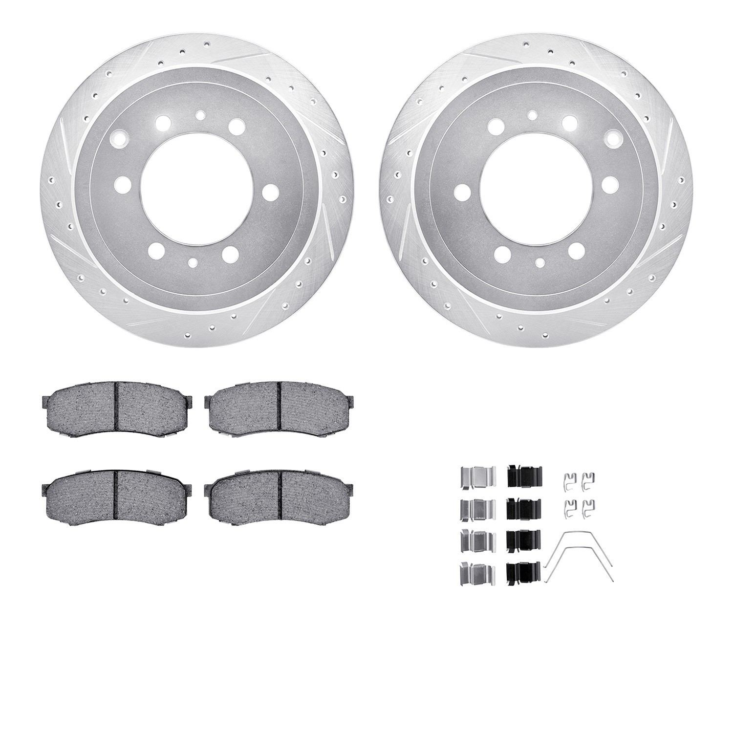 DYN 7512-76098 DFC Brake Rotor - Dimpled & Slotted - Silver w/5000 Brake Pads & HW Kit