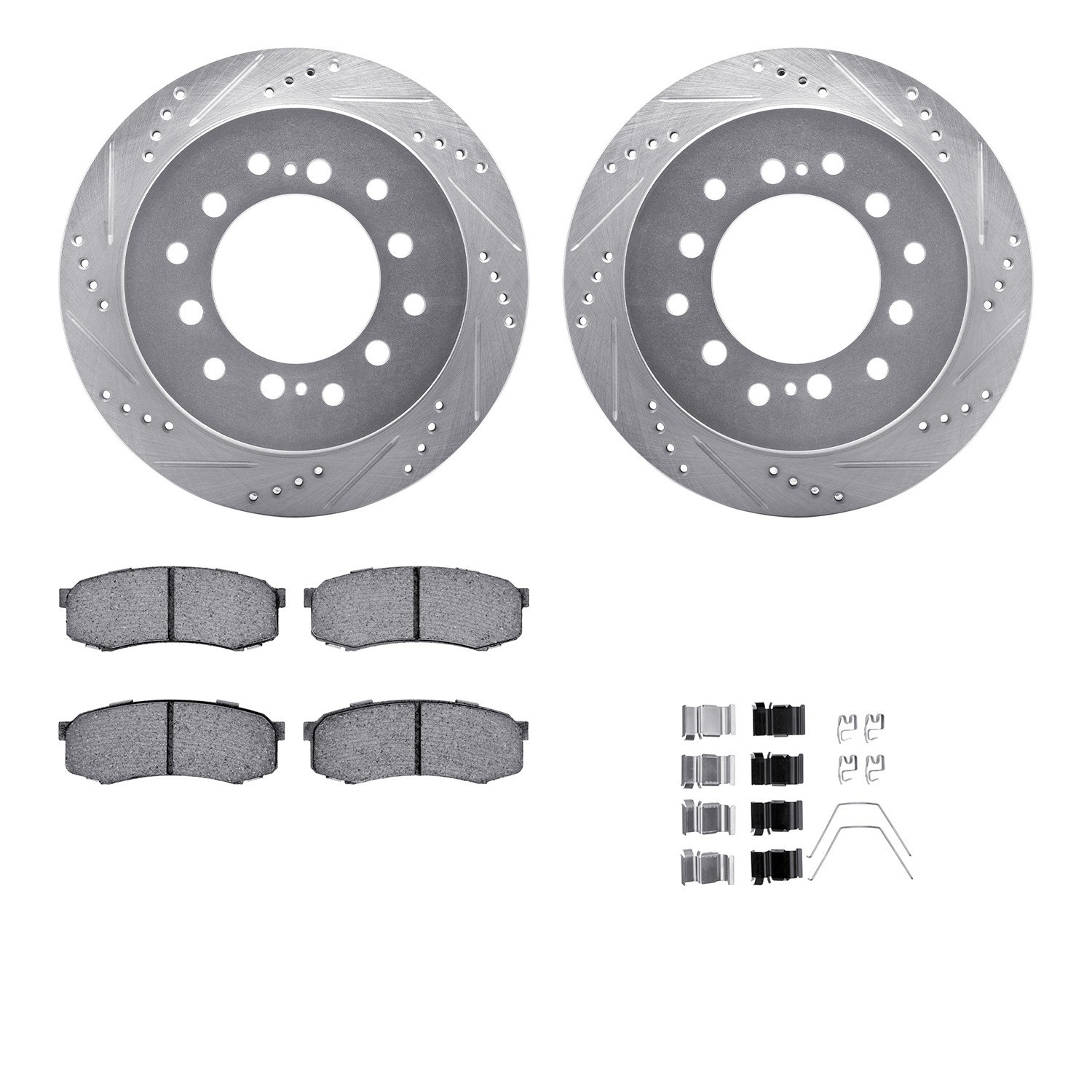 DYN 7512-76099 DFC Brake Rotor - Dimpled & Slotted - Silver w/5000 Brake Pads & HW Kit