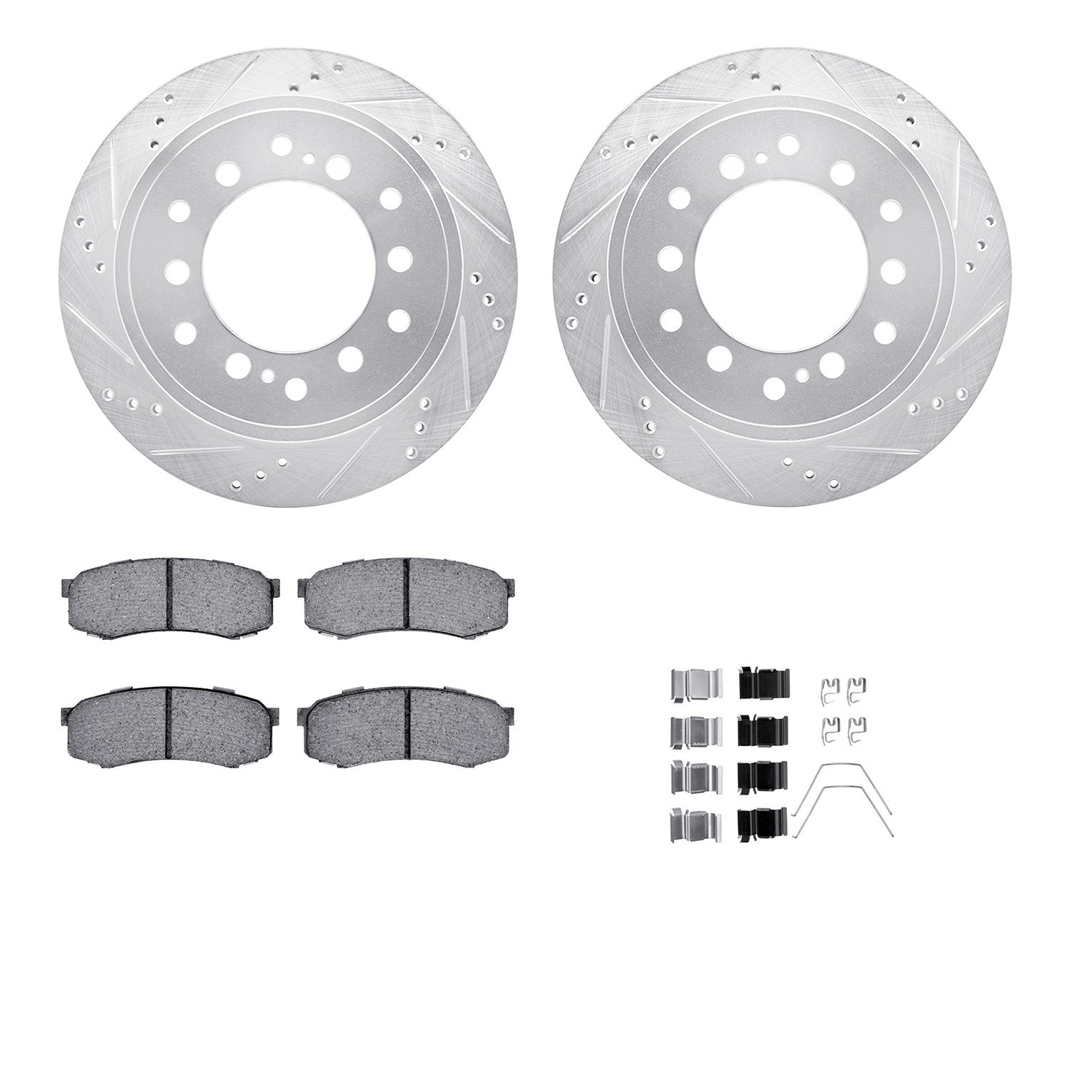 DYN 7512-76100 DFC Brake Rotor - Dimpled & Slotted - Silver w/5000 Brake Pads & HW Kit