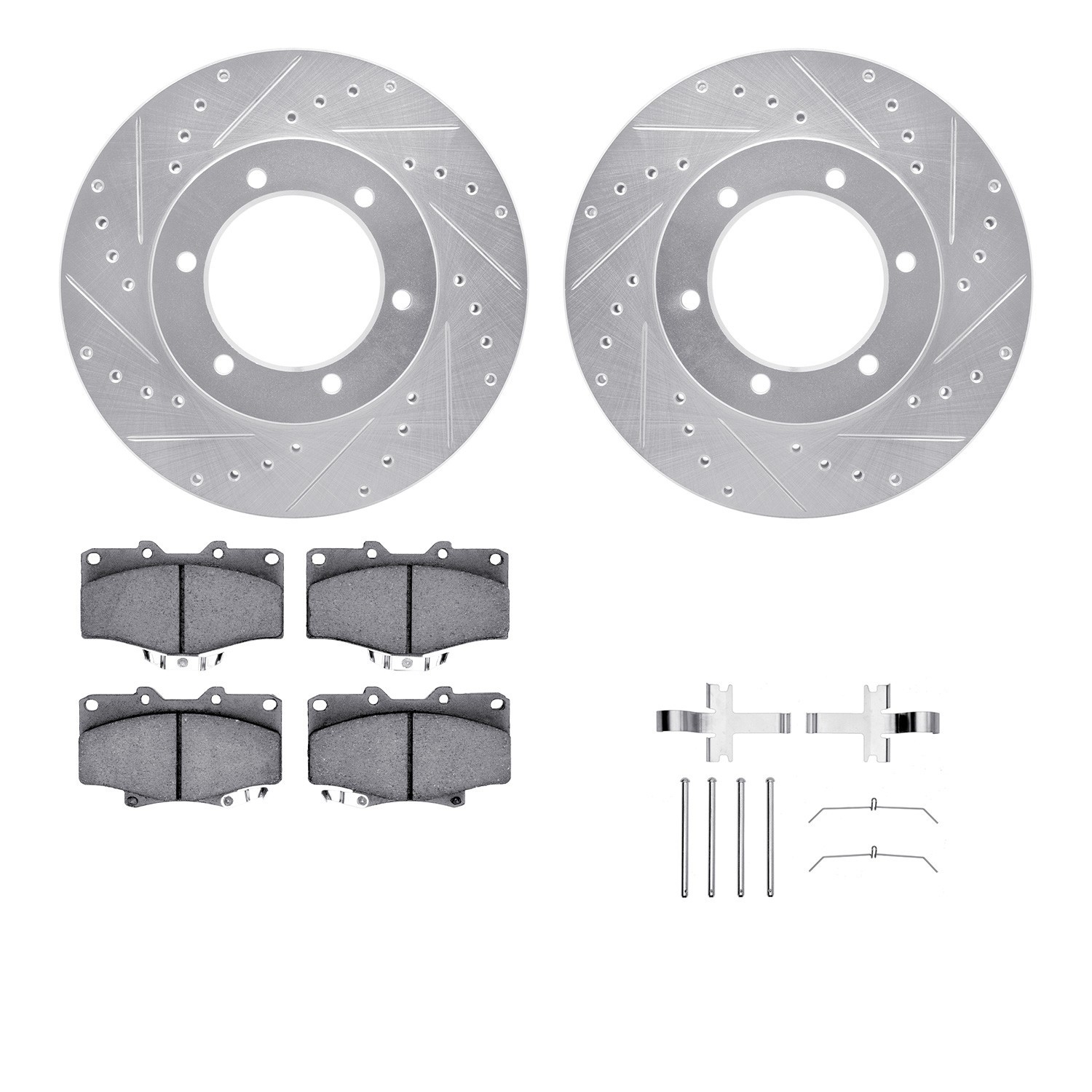 DYN 7512-76102 DFC Brake Rotor - Dimpled & Slotted - Silver w/5000 Brake Pads & HW Kit