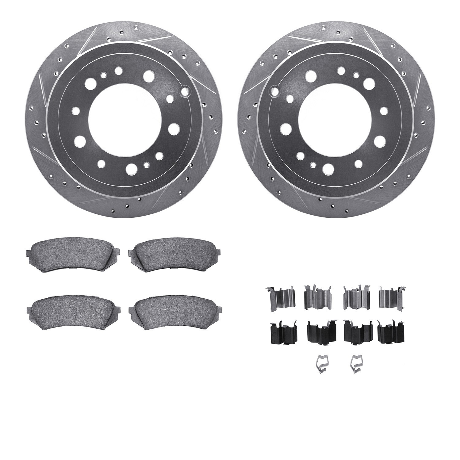 DYN 7512-76116 DFC Brake Rotor - Dimpled & Slotted - Silver w/5000 Brake Pads & HW Kit