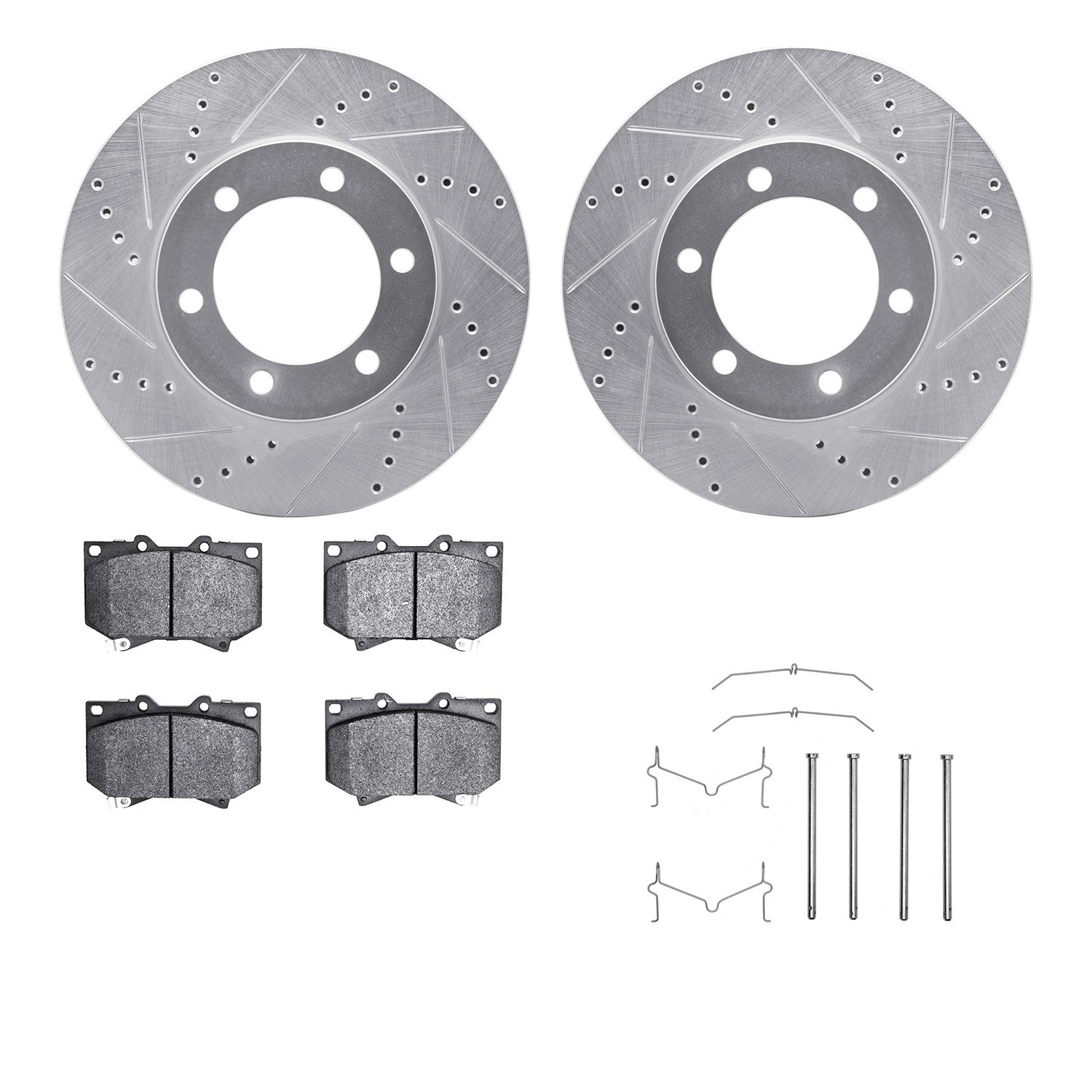 DYN 7512-76117 DFC Brake Rotor - Dimpled & Slotted - Silver w/5000 Brake Pads & HW Kit