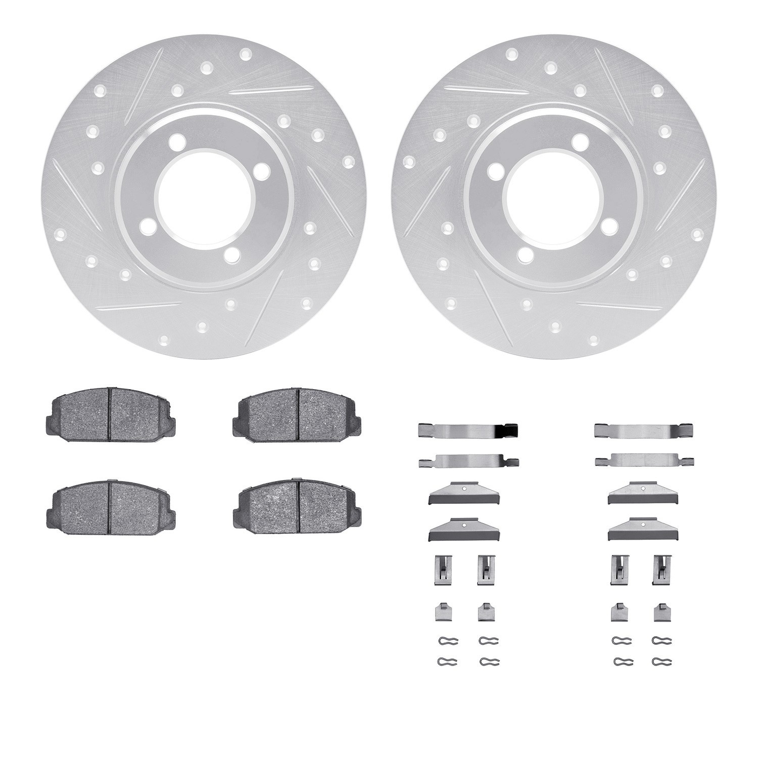 DYN 7512-76119 DFC Rotors-Drilled & Slotted-Silver w/ 5000 Advanced Brake Pads Incl Hdw