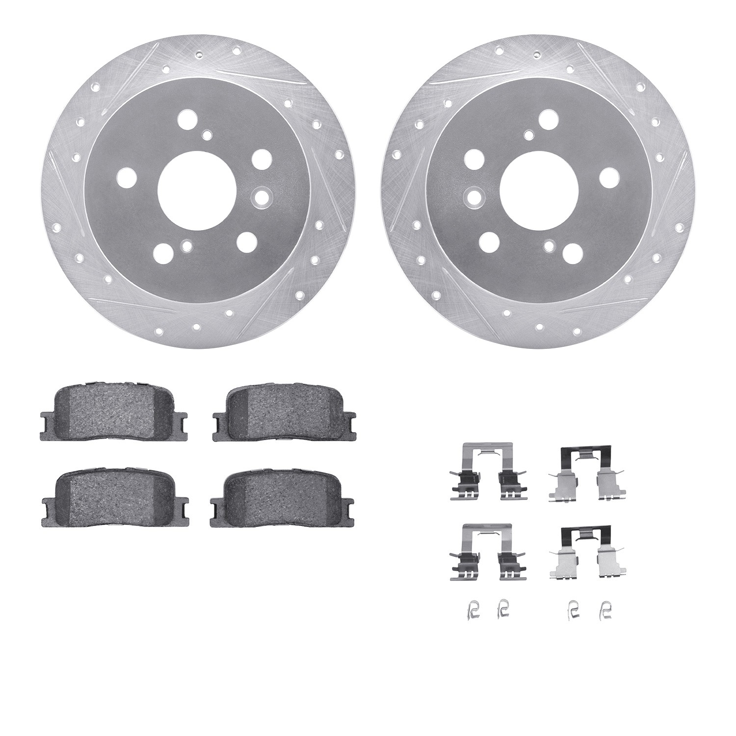 DYN 7512-76121 DFC Rotors-Drilled & Slotted-Silver w/ 5000 Advanced Brake Pads Incl Hdw