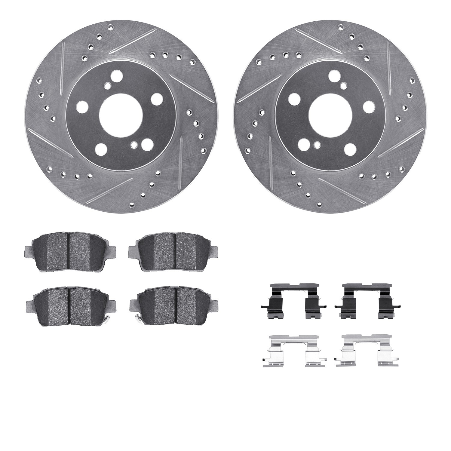 DYN 7512-76125 DFC Rotors-Drilled & Slotted-Silver w/ 5000 Advanced Brake Pads Incl Hdw