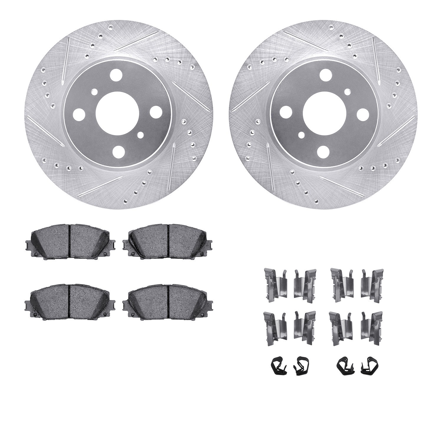 DYN 7512-76127 DFC Rotors-Drilled & Slotted-Silver w/ 5000 Advanced Brake Pads Incl Hdw