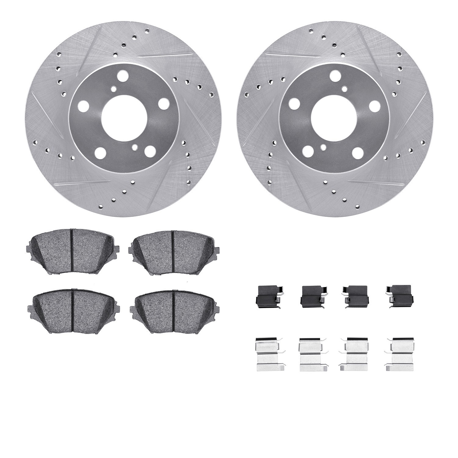 DYN 7512-76130 DFC Brake Rotor - Dimpled & Slotted - Silver w/5000 Brake Pads & HW Kit