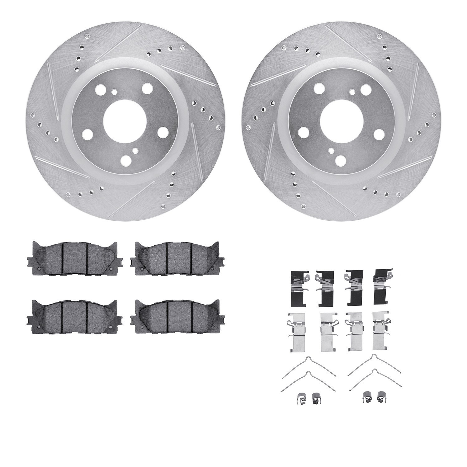 DYN 7512-76132 DFC Rotors-Drilled & Slotted-Silver w/ 5000 Advanced Brake Pads Incl Hdw