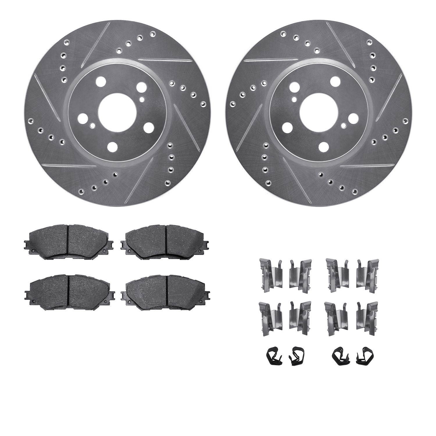 DYN 7512-76137 DFC Rotors-Drilled & Slotted-Silver w/ 5000 Advanced Brake Pads Incl Hdw