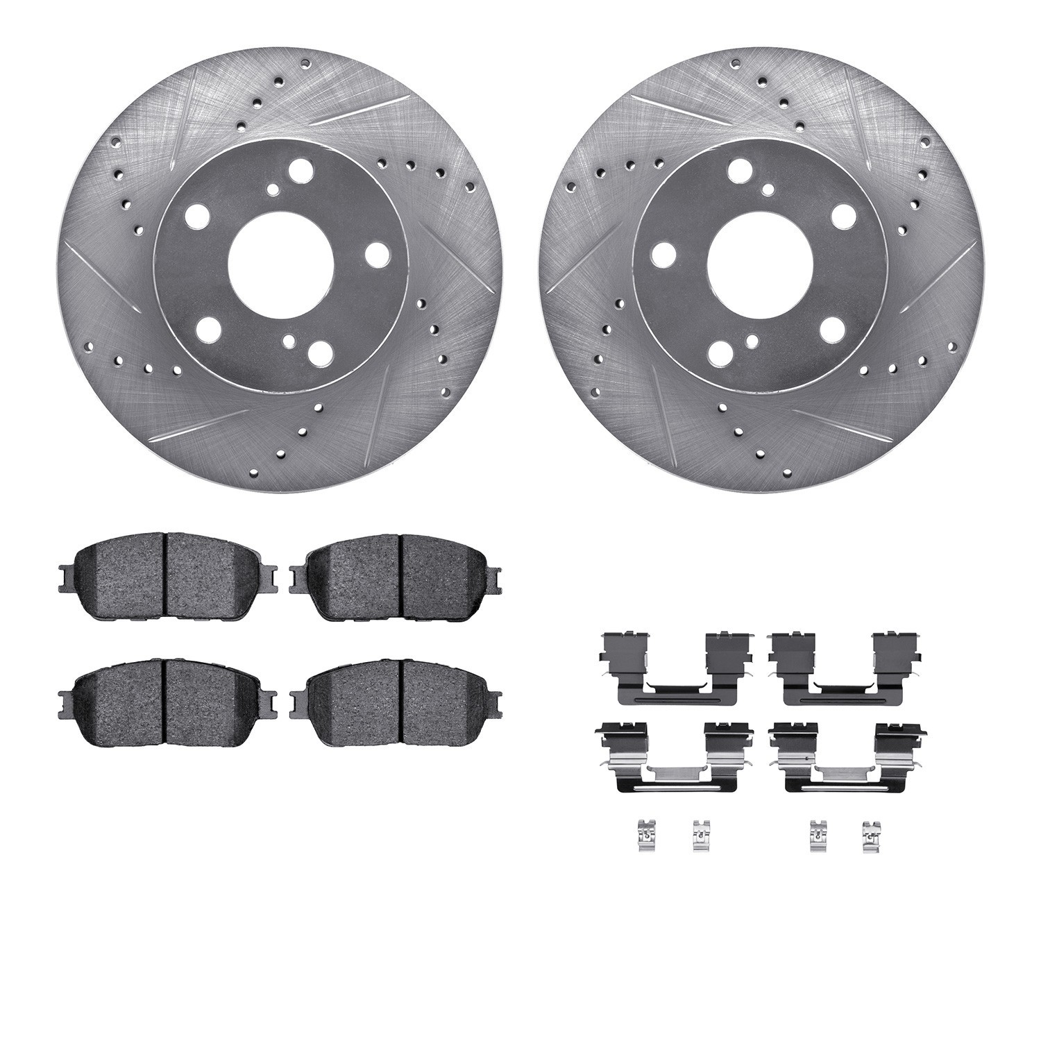 DYN 7512-76138 DFC Brake Rotor - Dimpled & Slotted - Silver w/5000 Brake Pads & HW Kit