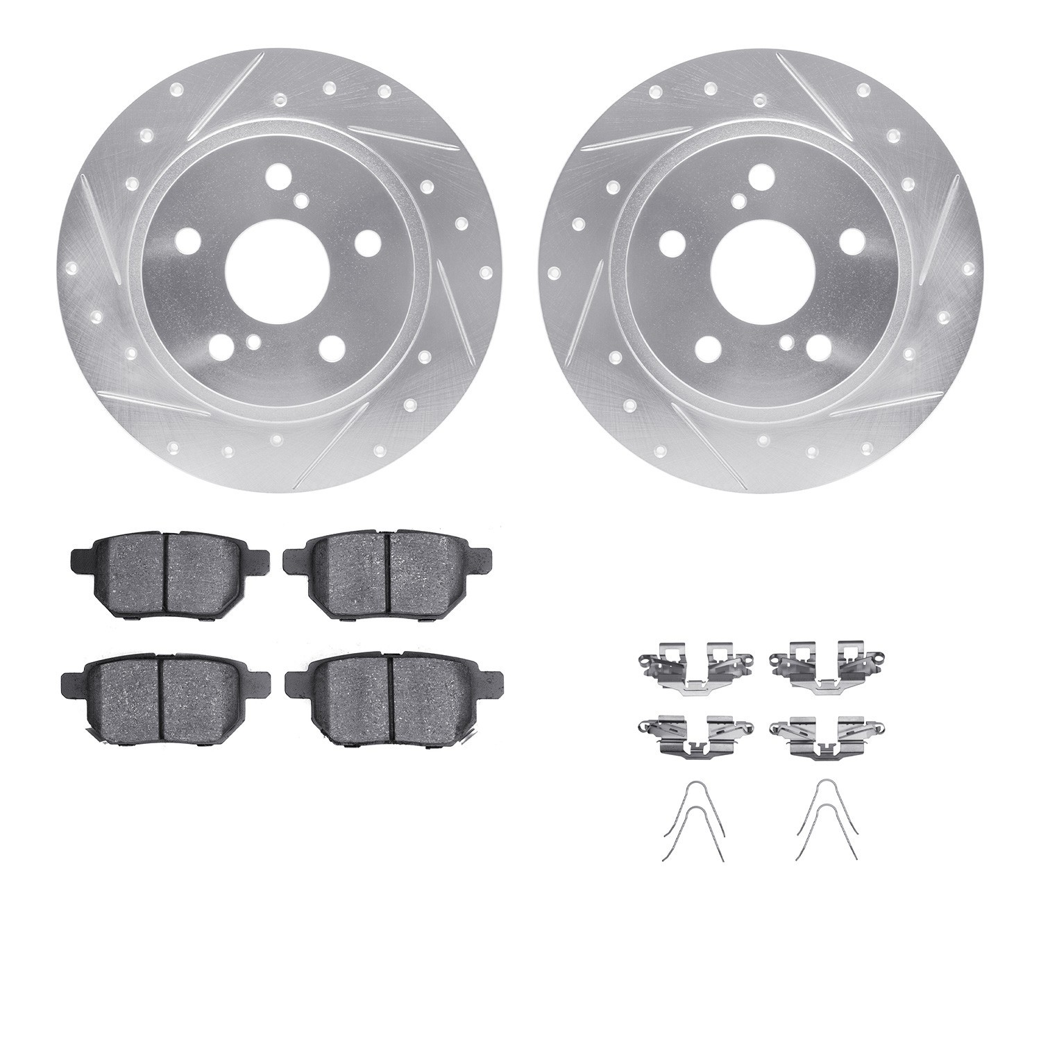 DYN 7512-76139 DFC Rotors-Drilled & Slotted-Silver w/ 5000 Advanced Brake Pads Incl Hdw