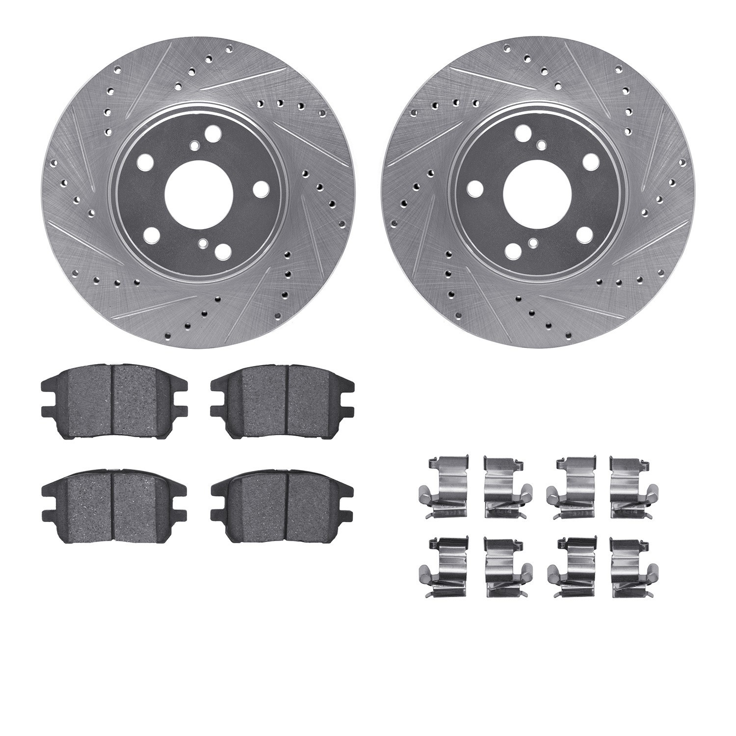 DYN 7512-76143 DFC Brake Rotor - Dimpled & Slotted - Silver w/5000 Brake Pads & HW Kit