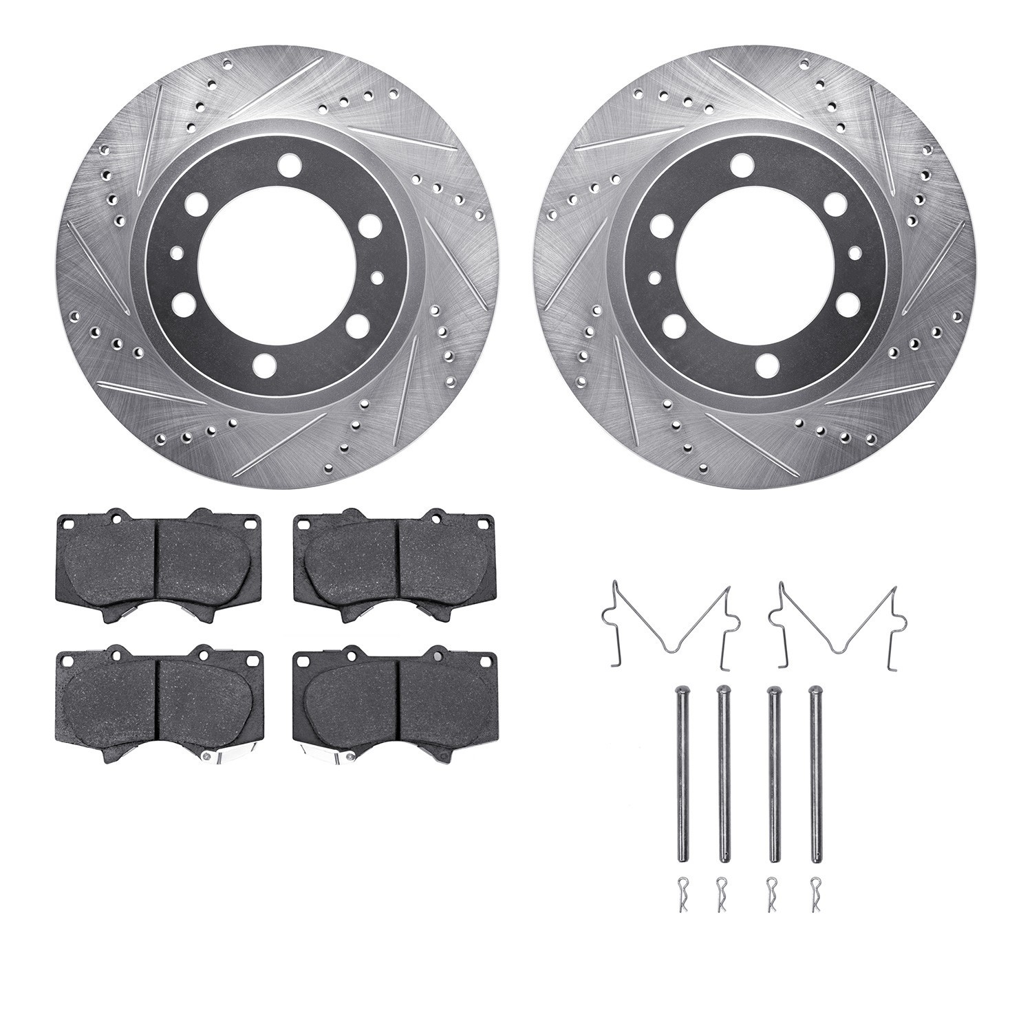 DYN 7512-76147 DFC Brake Rotor - Dimpled & Slotted - Silver w/5000 Brake Pads & HW Kit