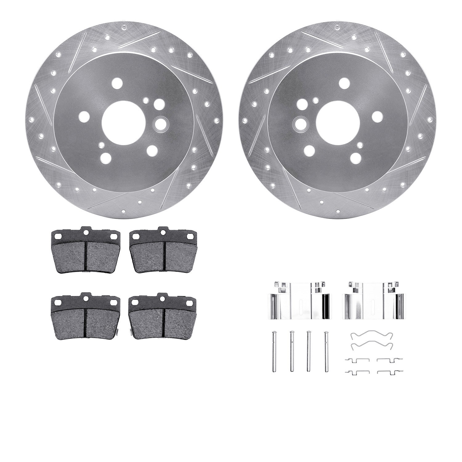 DYN 7512-76152 DFC Brake Rotor - Dimpled & Slotted - Silver w/5000 Brake Pads & HW Kit