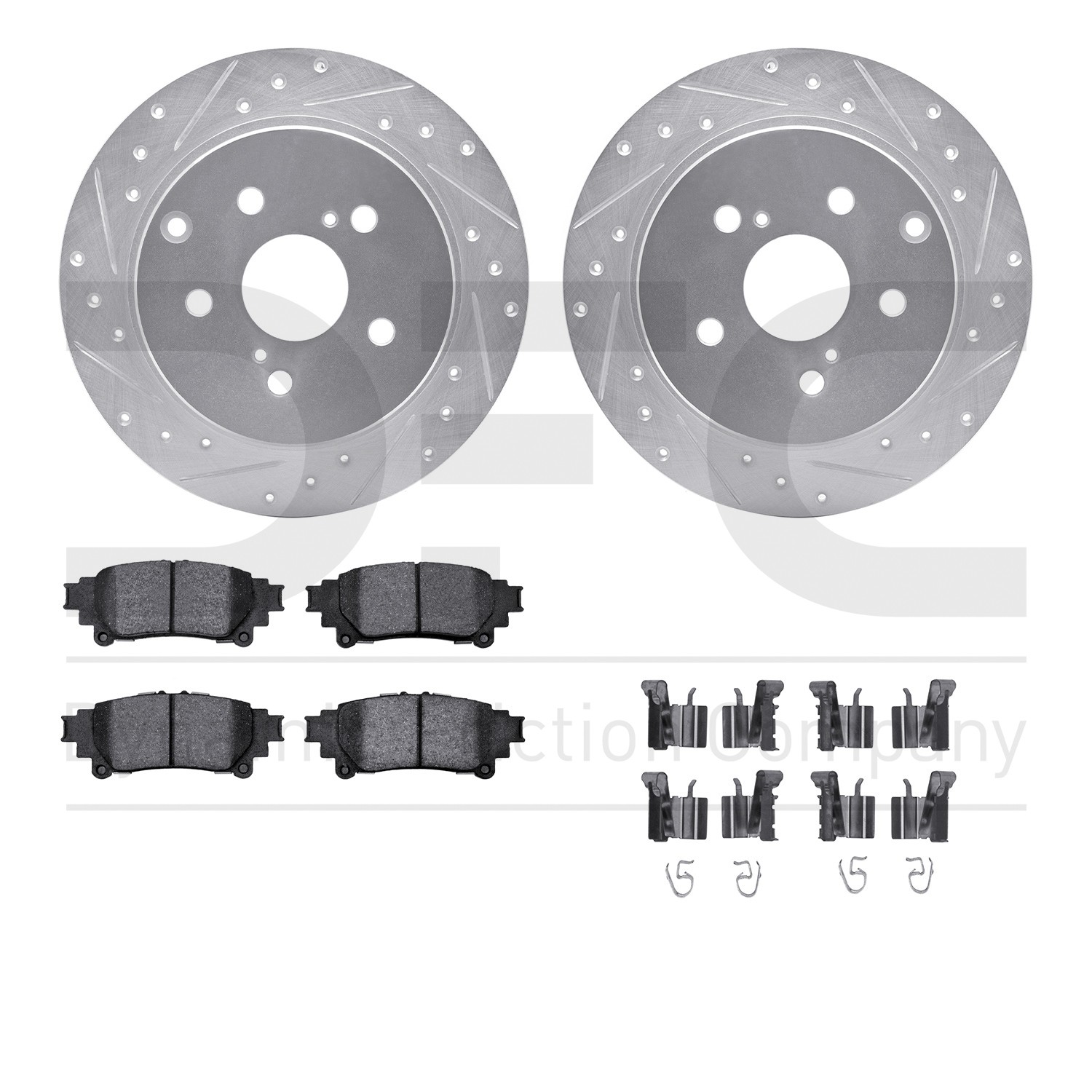 DYN 7512-76156 DFC Rotors-Drilled & Slotted-Silver w/ 5000 Advanced Brake Pads Incl Hdw
