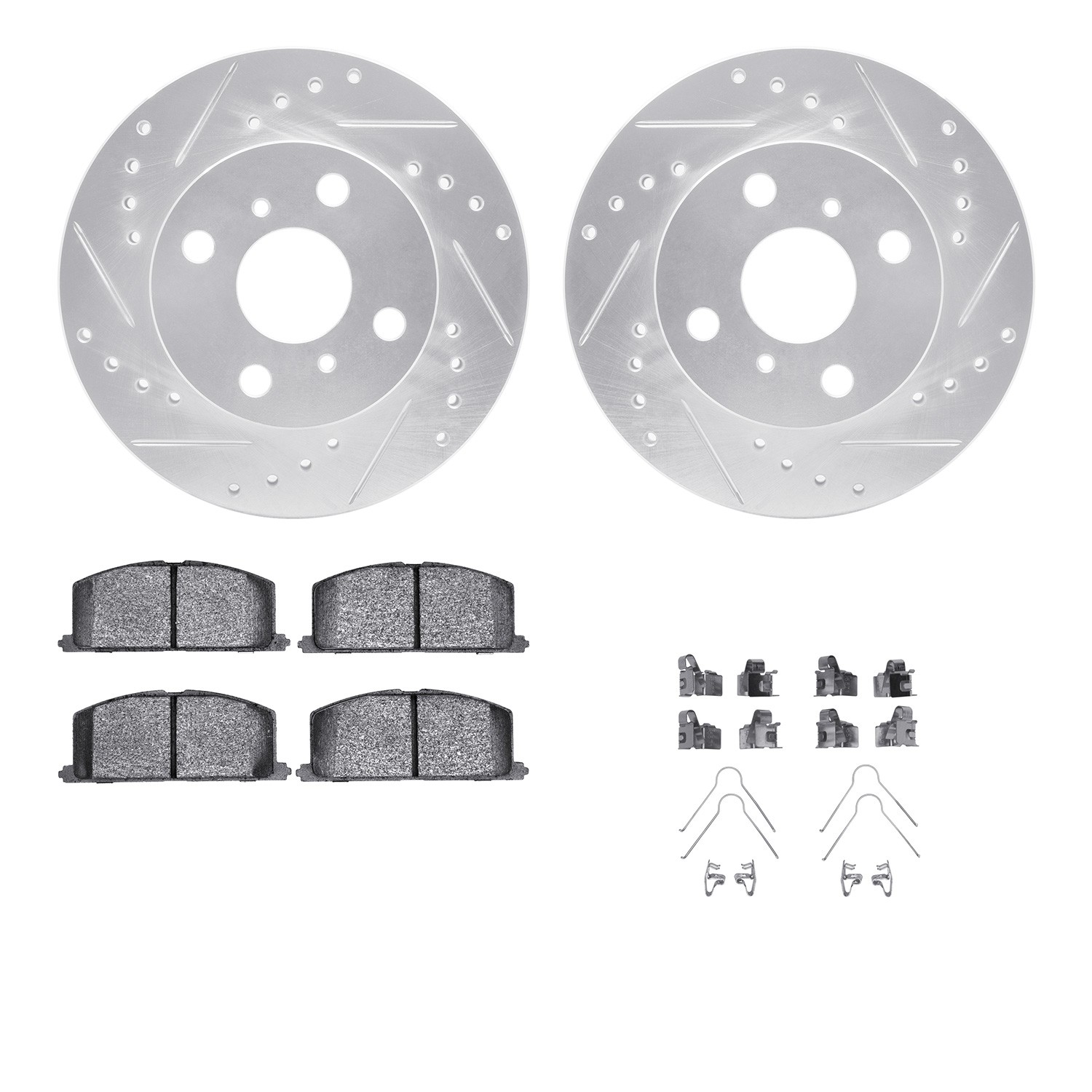 DYN 7512-76157 DFC Rotors-Drilled & Slotted-Silver w/ 5000 Advanced Brake Pads Incl Hdw