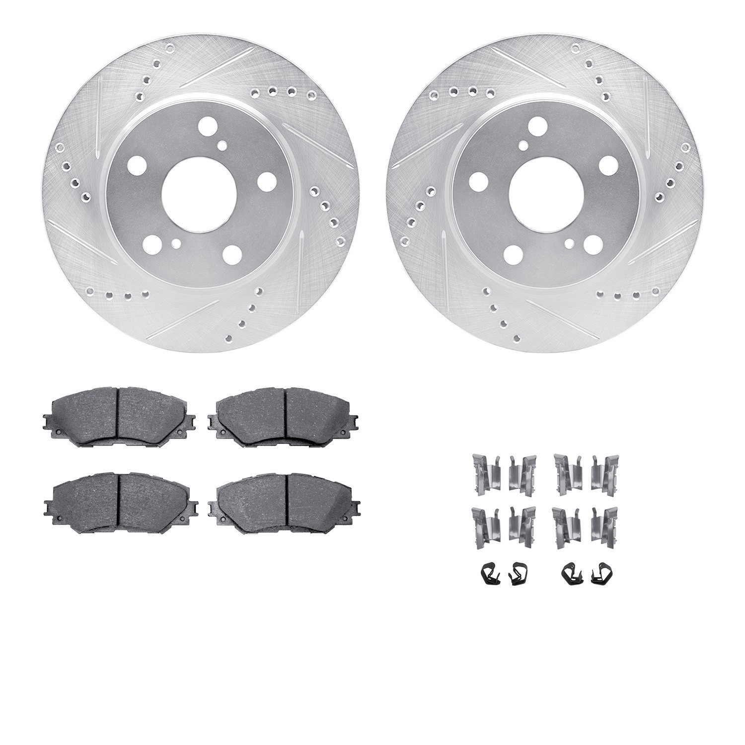 DYN 7512-76158 DFC Brake Rotor - Dimpled & Slotted - Silver w/5000 Brake Pads & HW Kit
