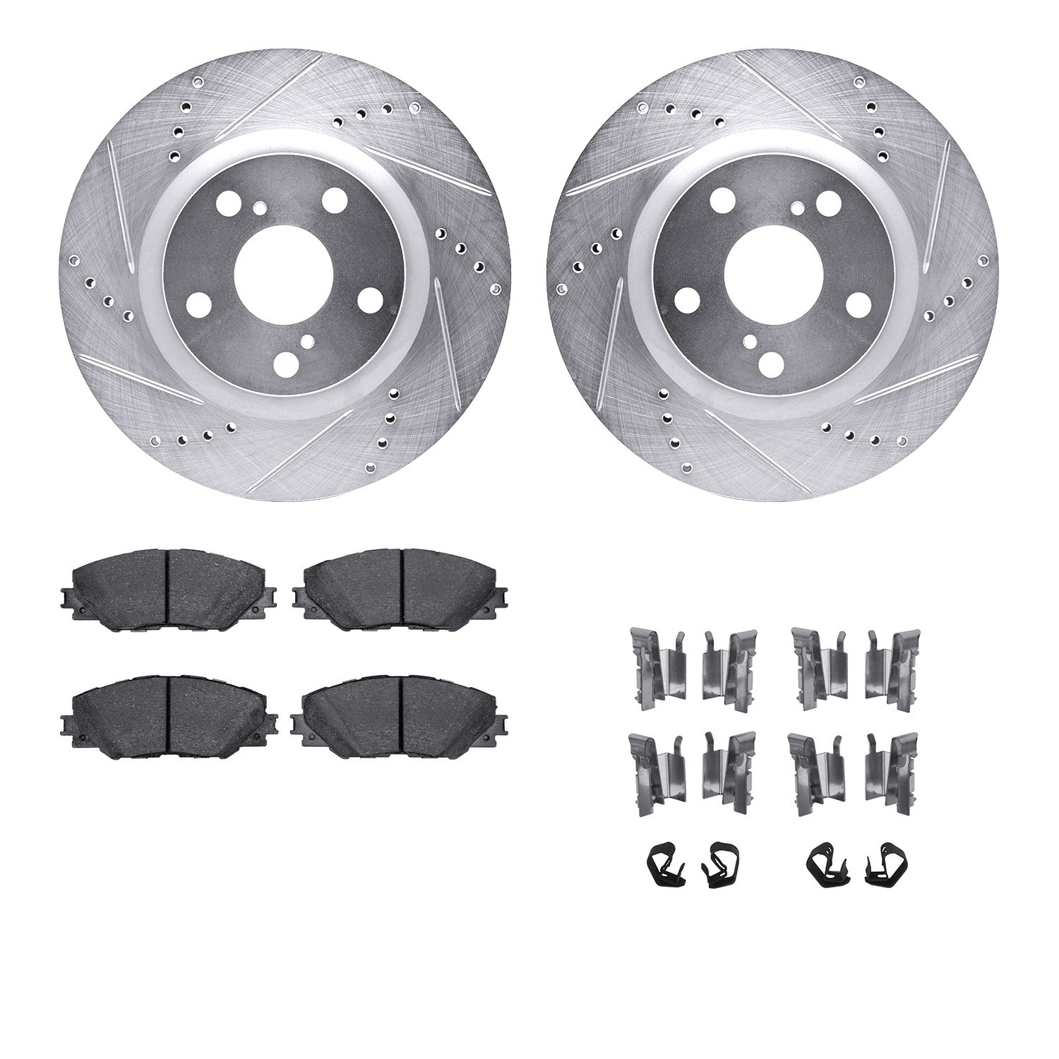 DYN 7512-76159 DFC Brake Rotor - Dimpled & Slotted - Silver w/5000 Brake Pads & HW Kit