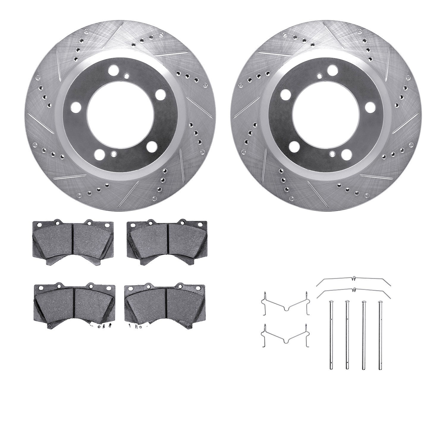 DYN 7512-76162 DFC Brake Rotor - Dimpled & Slotted - Silver w/5000 Brake Pads & HW Kit