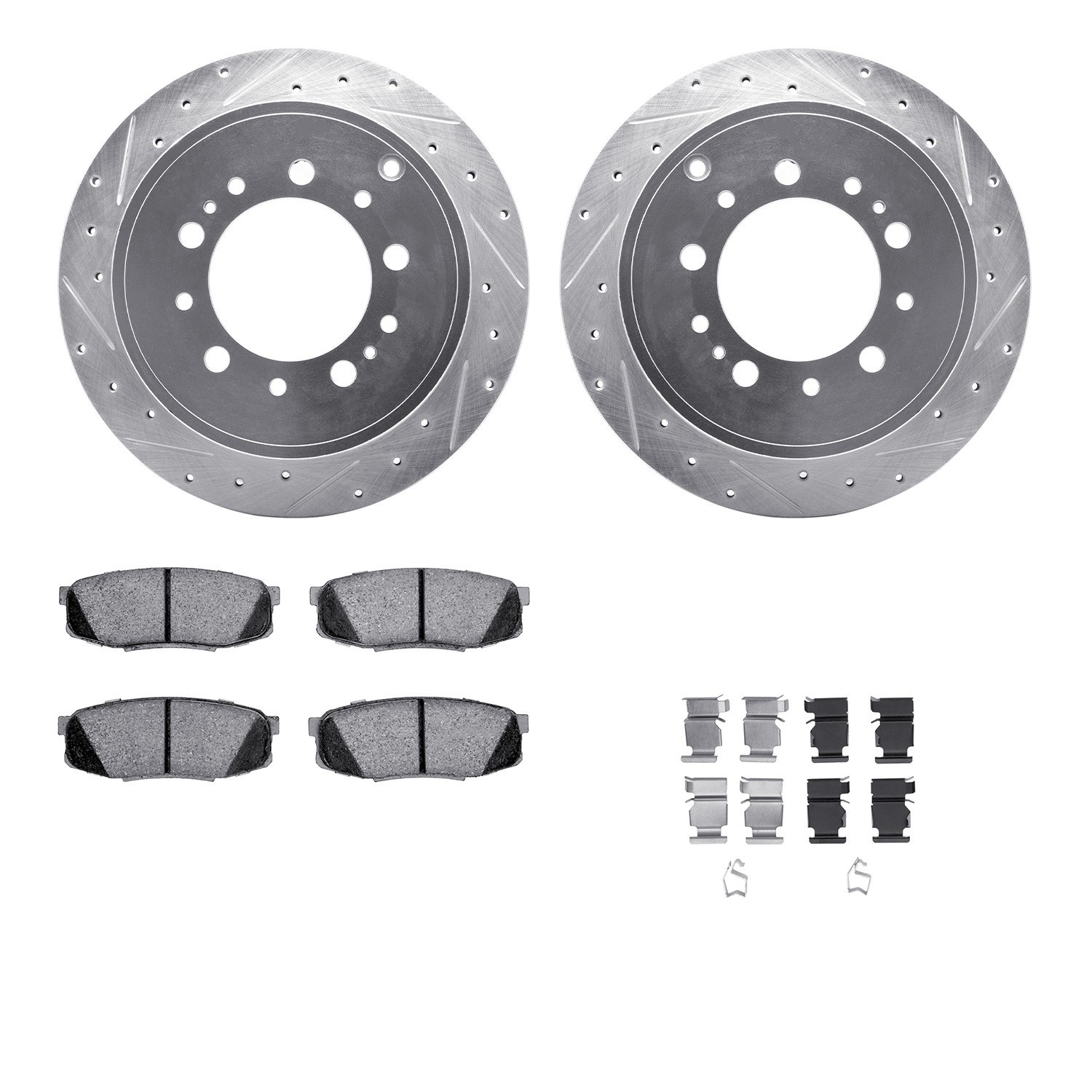 DYN 7512-76163 DFC Brake Rotor - Dimpled & Slotted - Silver w/5000 Brake Pads & HW Kit