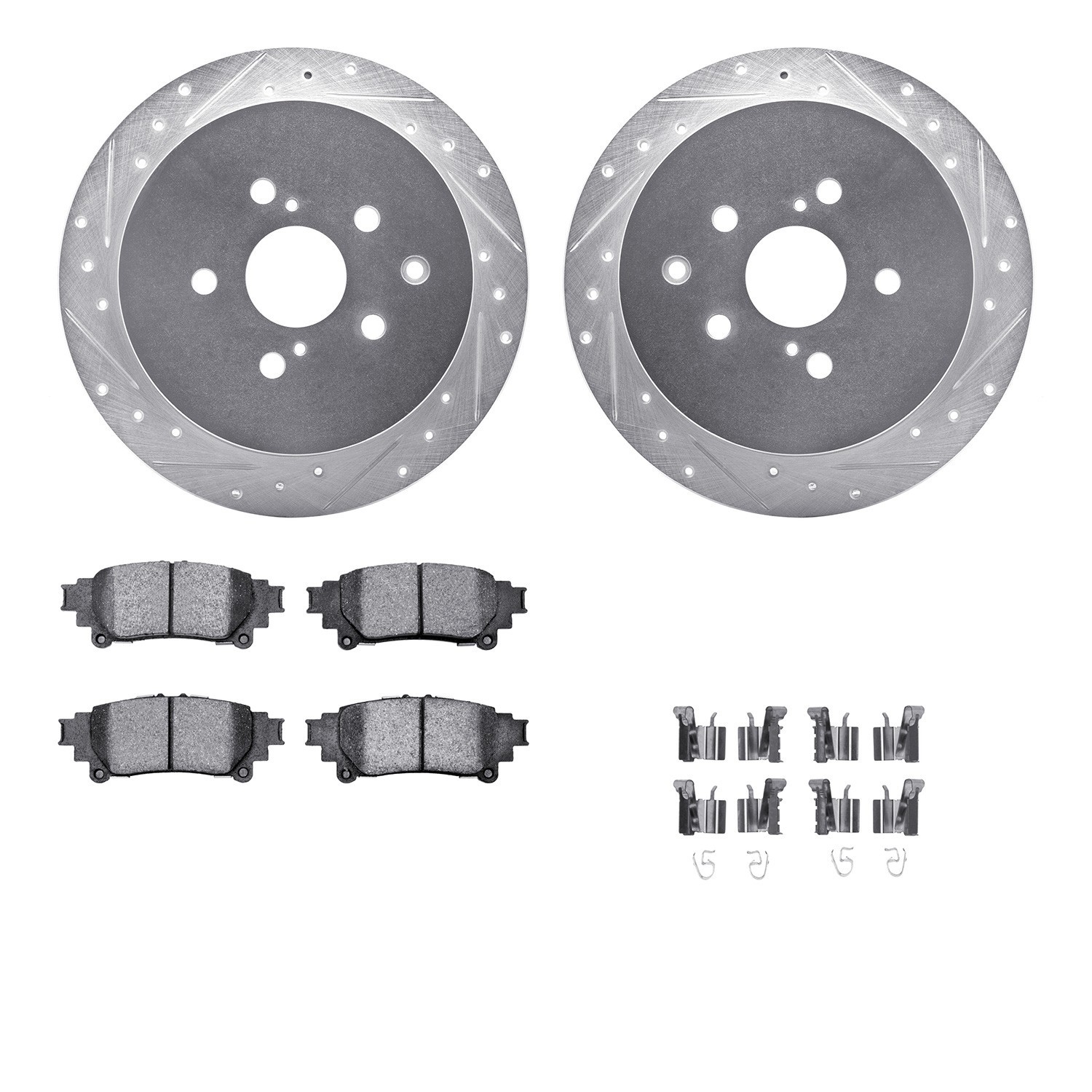 DYN 7512-76167 DFC Brake Rotor - Dimpled & Slotted - Silver w/5000 Brake Pads & HW Kit