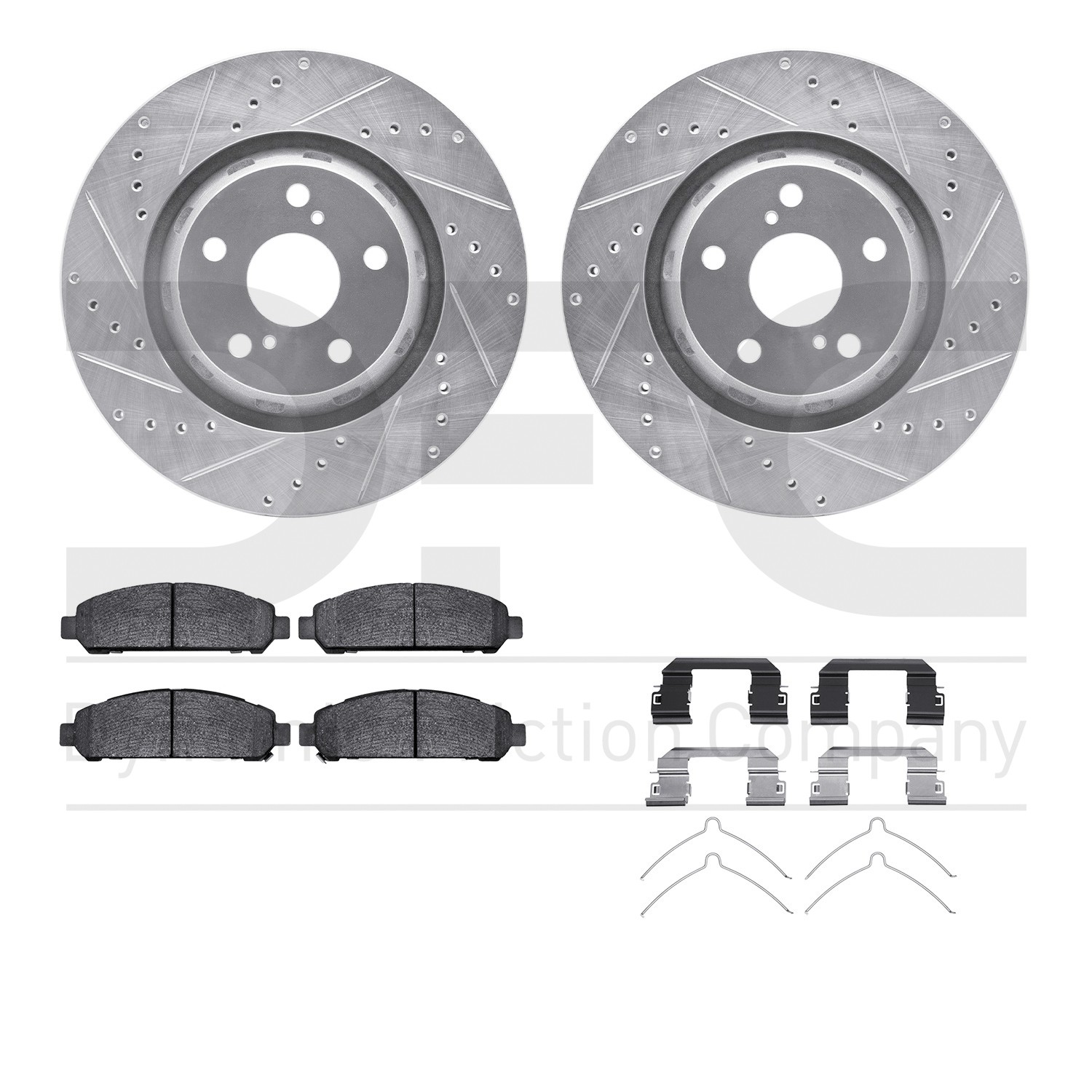 DYN 7512-76168 DFC Brake Rotor - Drilled & Slotted - Silver w/5000 Brake Pads & HW Kit