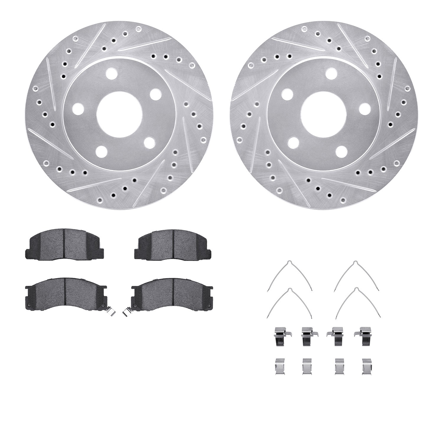 DYN 7512-76180 DFC Rotors-Drilled & Slotted-Silver w/ 5000 Advanced Brake Pads Incl Hdw